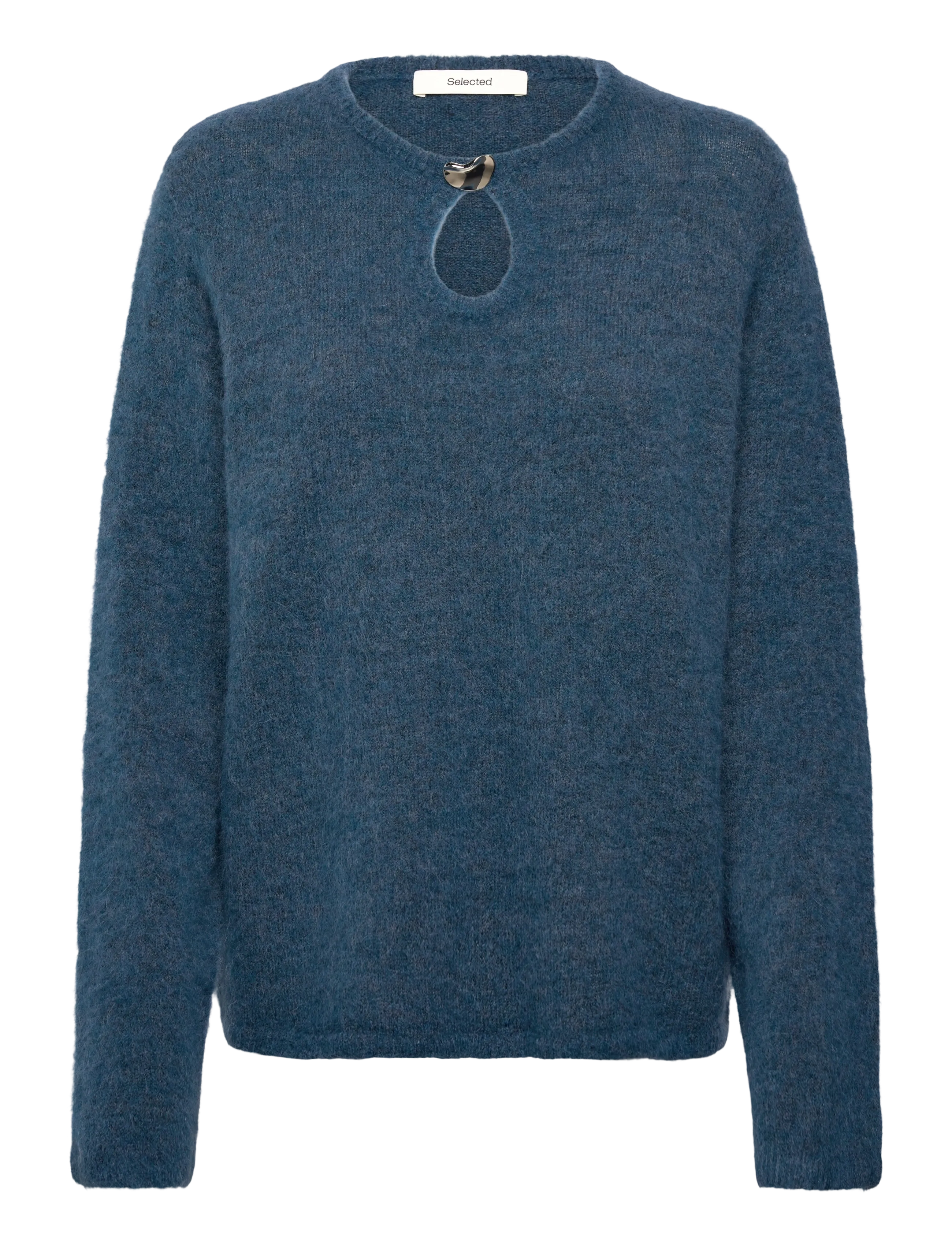 Selected SLFLULU BRUSHED LS KNIT KEYHOLE O-NECK - Tøj - MIDNIGHT / blue