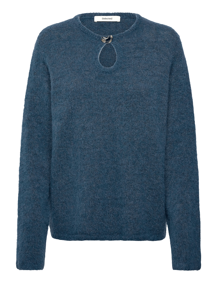 Selected - SLFLULU BRUSHED LS KNIT KEYHOLE O-NECK - pulls - midnight - 0