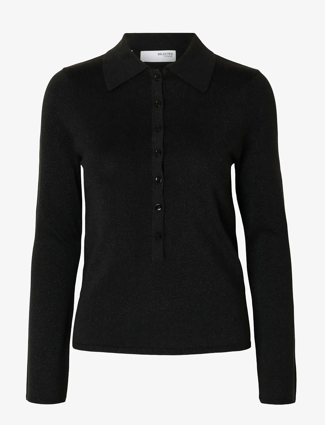 Selected - SLFLURA LS SLIM KNIT COLLAR NECK - pullover - black - 1