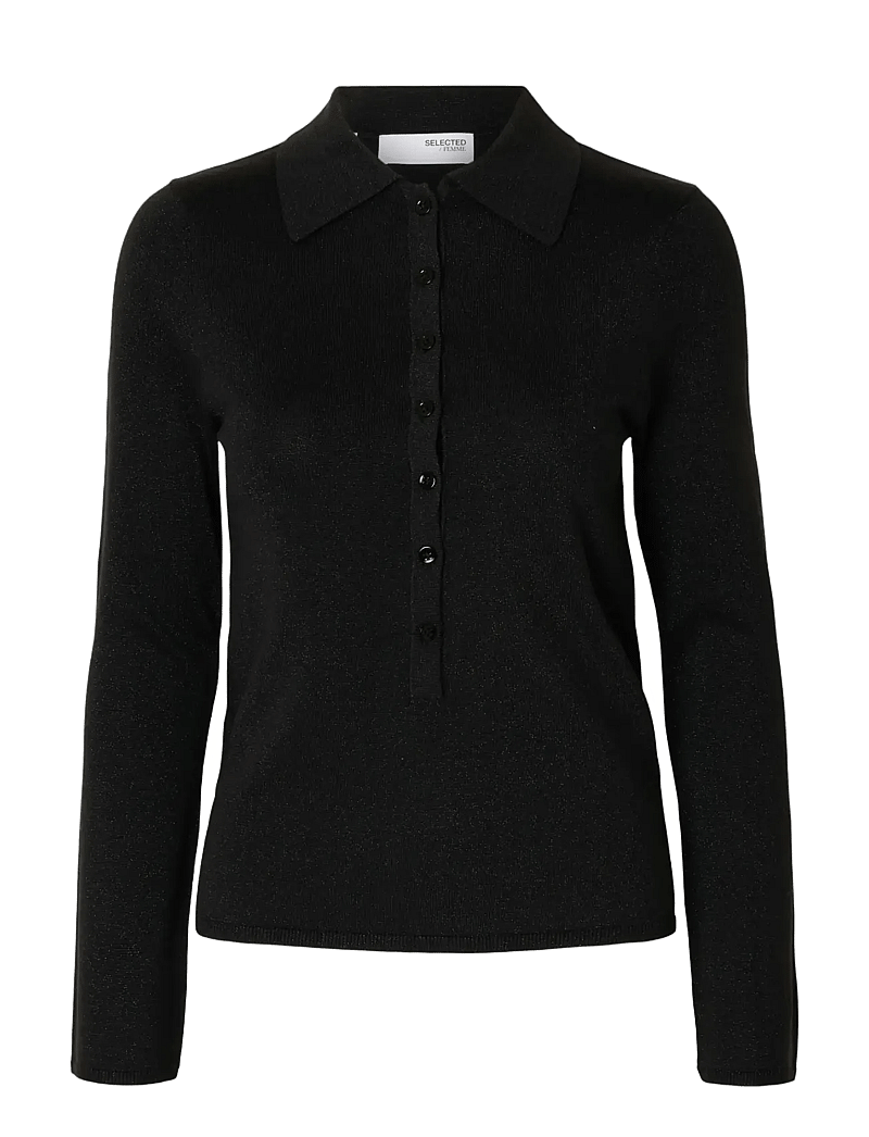 Selected - SLFLURA LS SLIM KNIT COLLAR NECK - pullover - black - 1