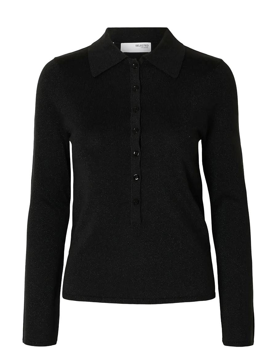 Selected - SLFLURA LS SLIM KNIT COLLAR NECK - jumpers - black - 1