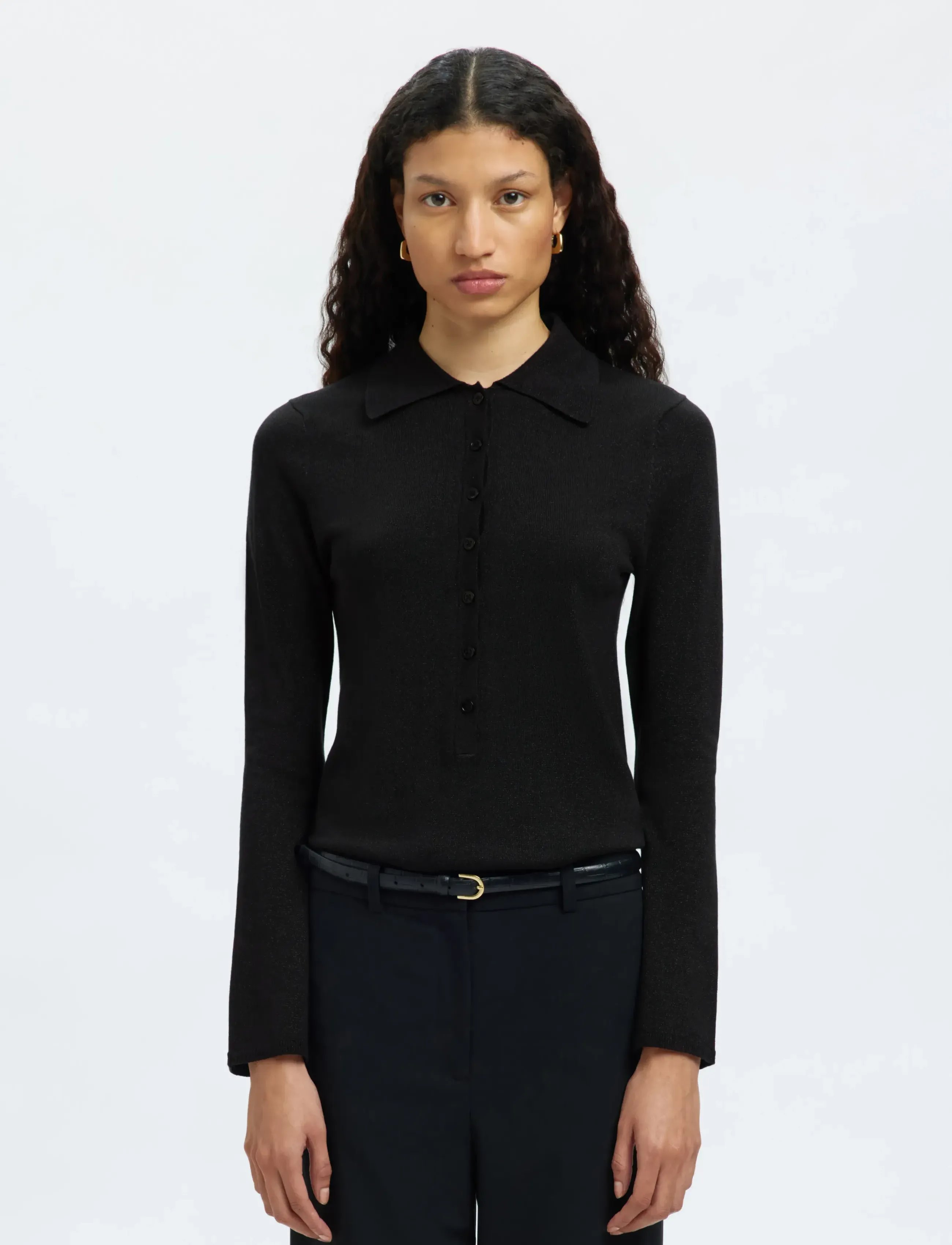 Selected Slflura Ls Slim Knit Collar Neck, XS, Knitwear, Schwarz - Jumpers, Frauen