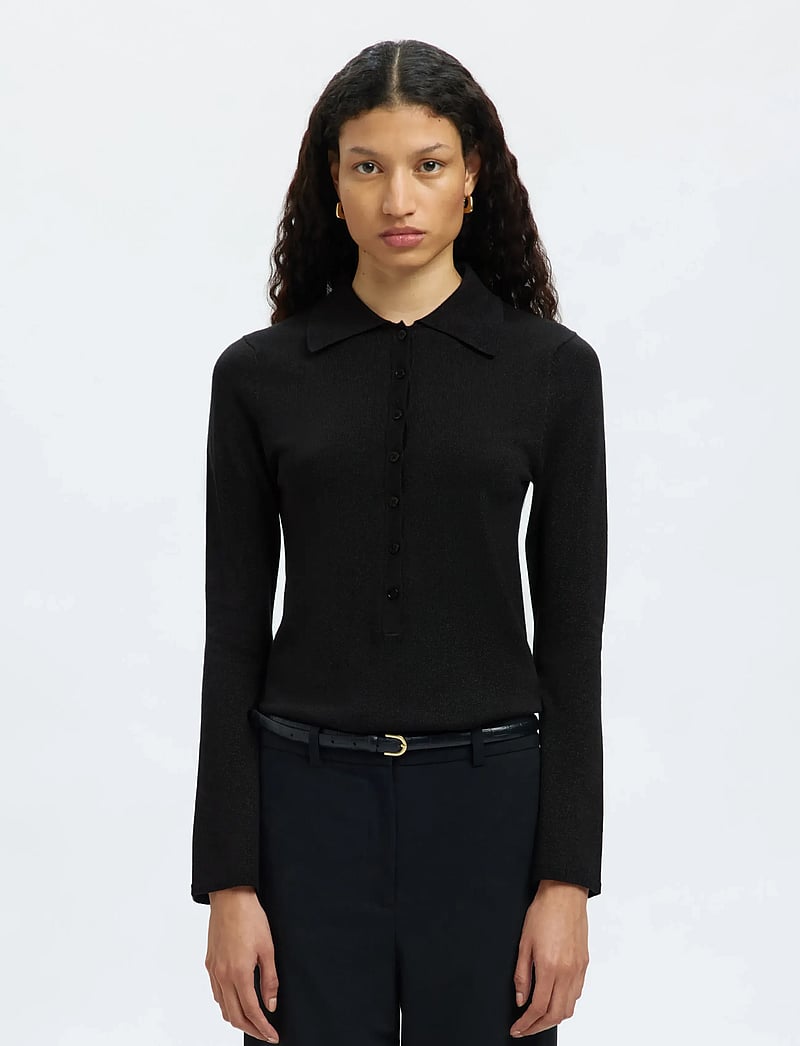 Selected - SLFLURA LS SLIM KNIT COLLAR NECK - pullover - black - 0