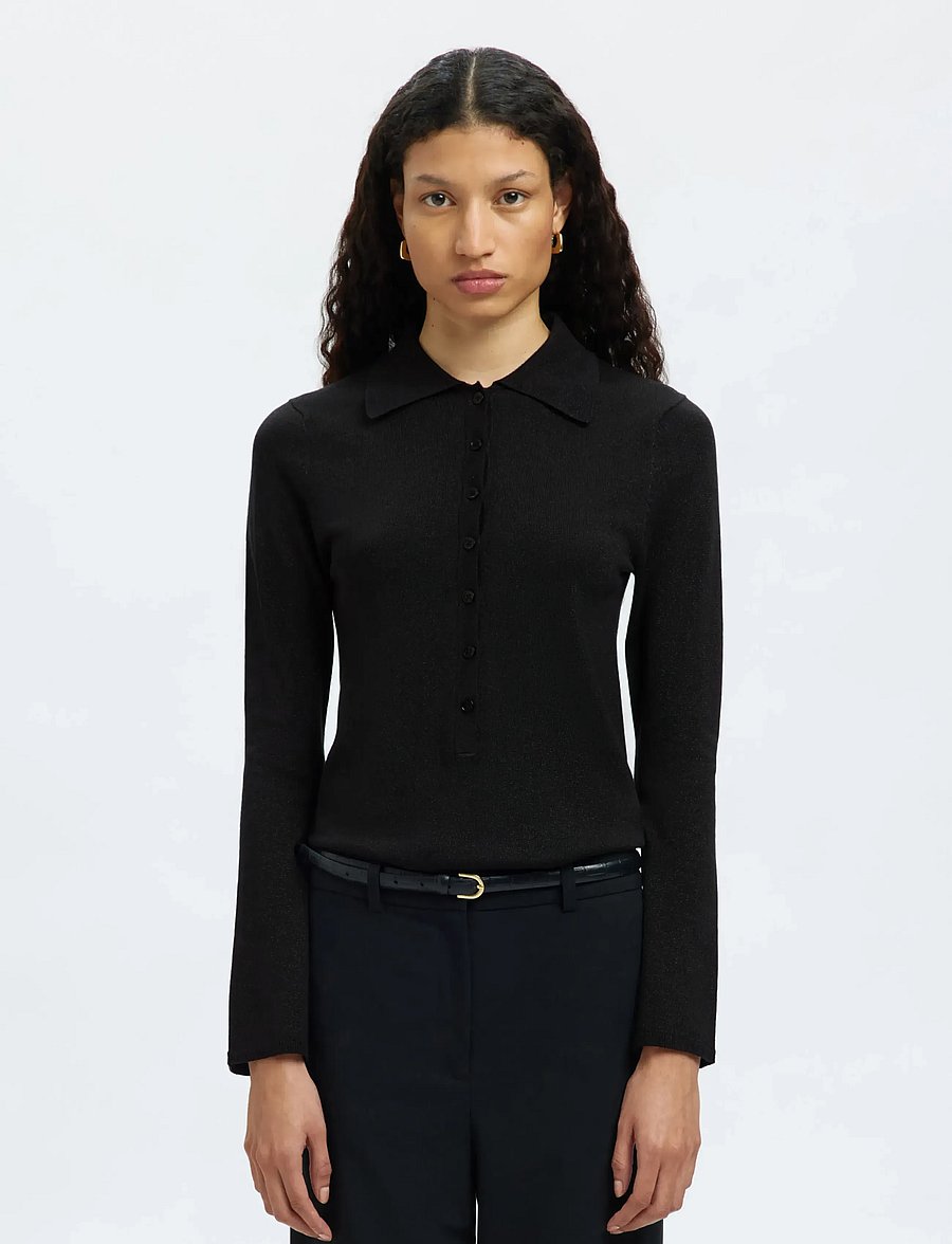 Selected - SLFLURA LS SLIM KNIT COLLAR NECK - jumpers - black - 0