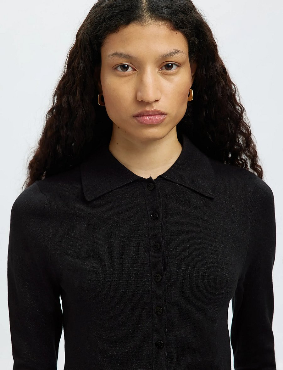 Selected - SLFLURA LS SLIM KNIT COLLAR NECK - jumpers - black - 3