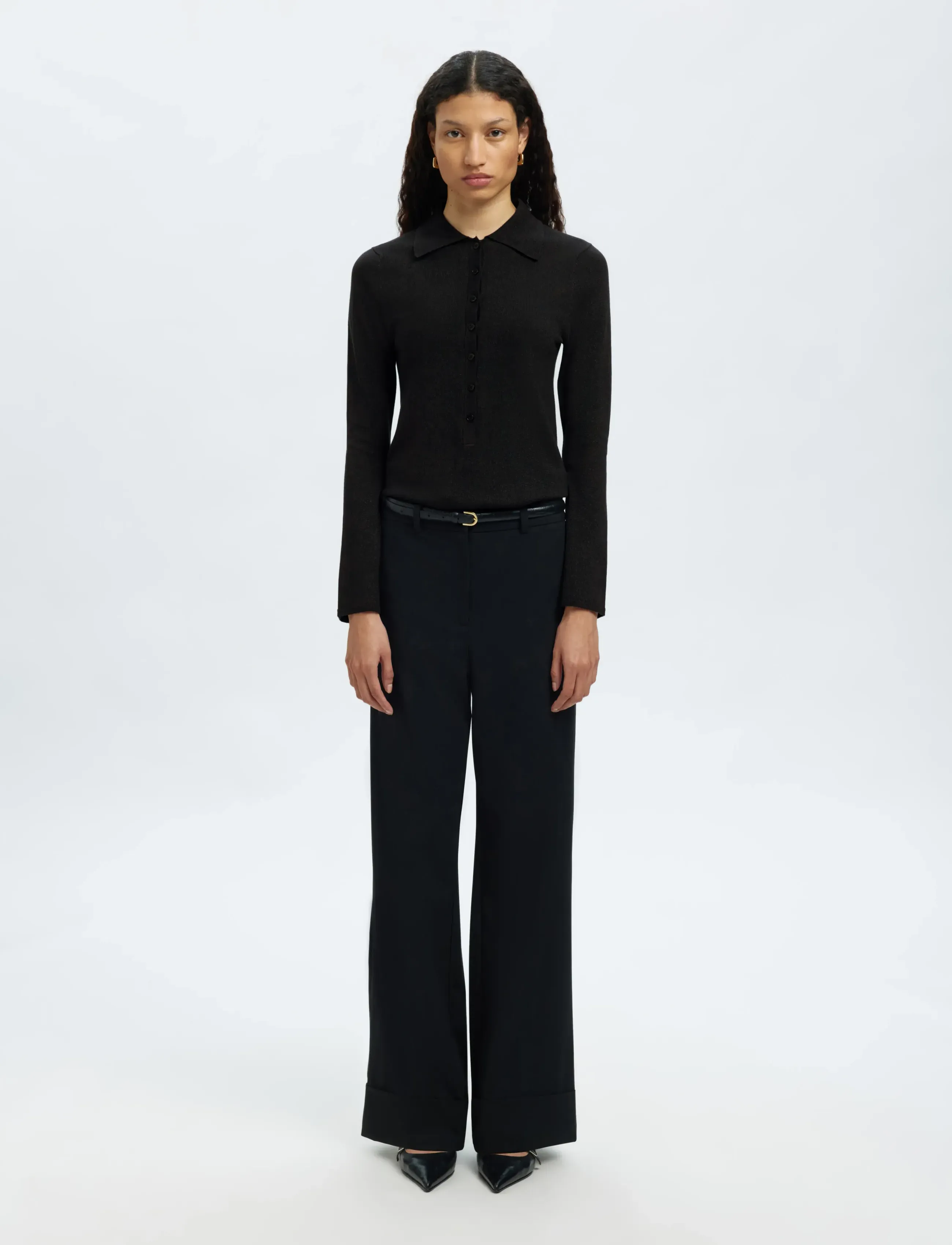 Selected - SLFLURA LS SLIM KNIT COLLAR NECK - pullover - black - 4