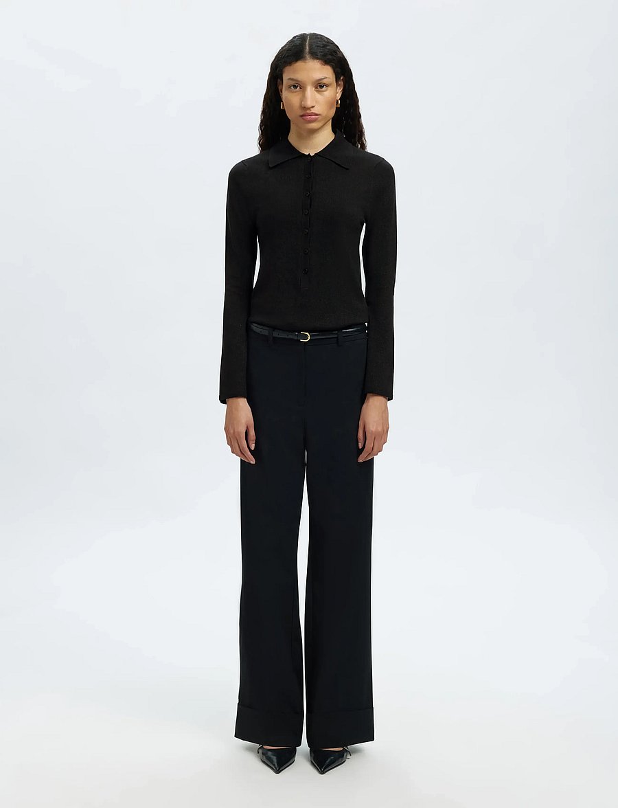 Selected - SLFLURA LS SLIM KNIT COLLAR NECK - jumpers - black - 4