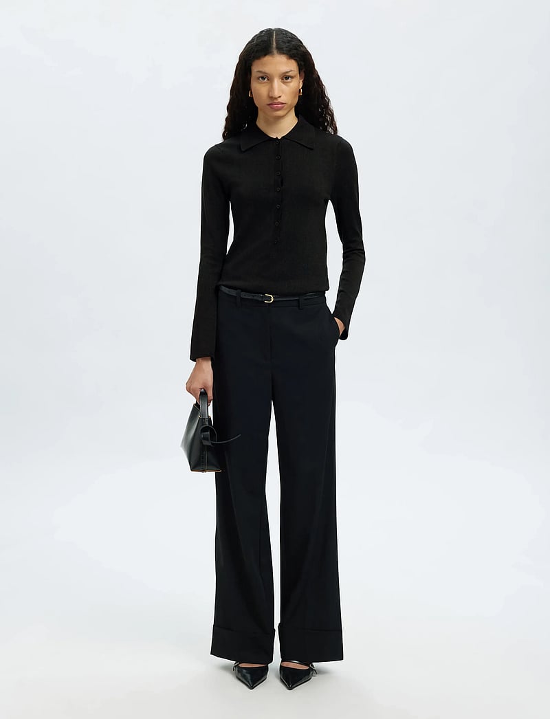 Selected - SLFLURA LS SLIM KNIT COLLAR NECK - pullover - black - 5