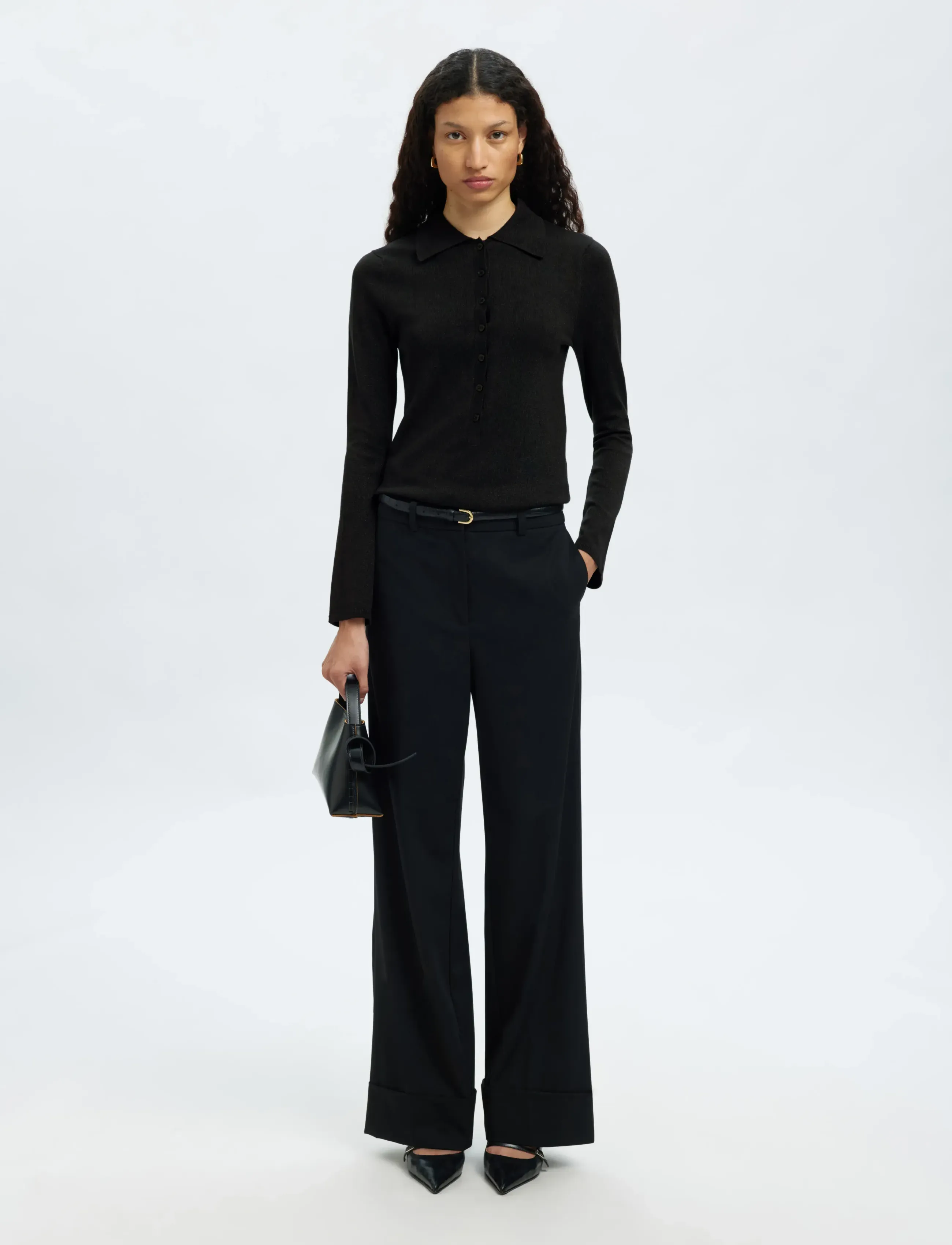 Selected - SLFLURA LS SLIM KNIT COLLAR NECK - pullover - black - 5