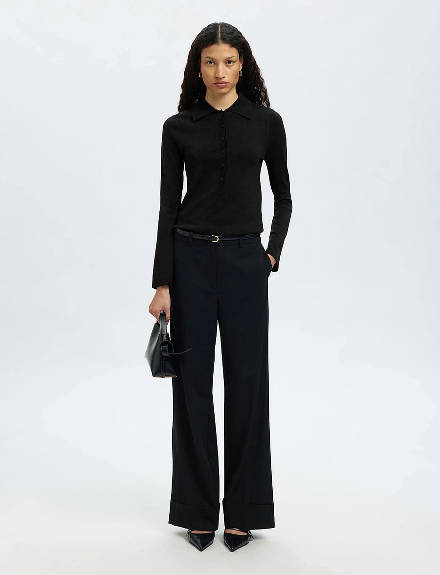 Selected - SLFLURA LS SLIM KNIT COLLAR NECK - jumpers - black - 5