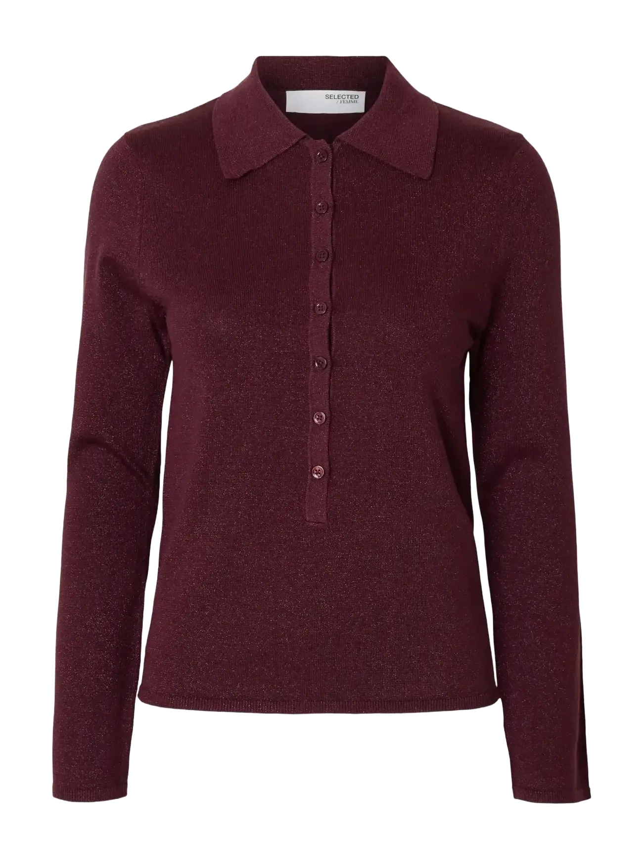 Selected SLFLURA LS SLIM KNIT COLLAR NECK - Pullover - FIG / burgundy