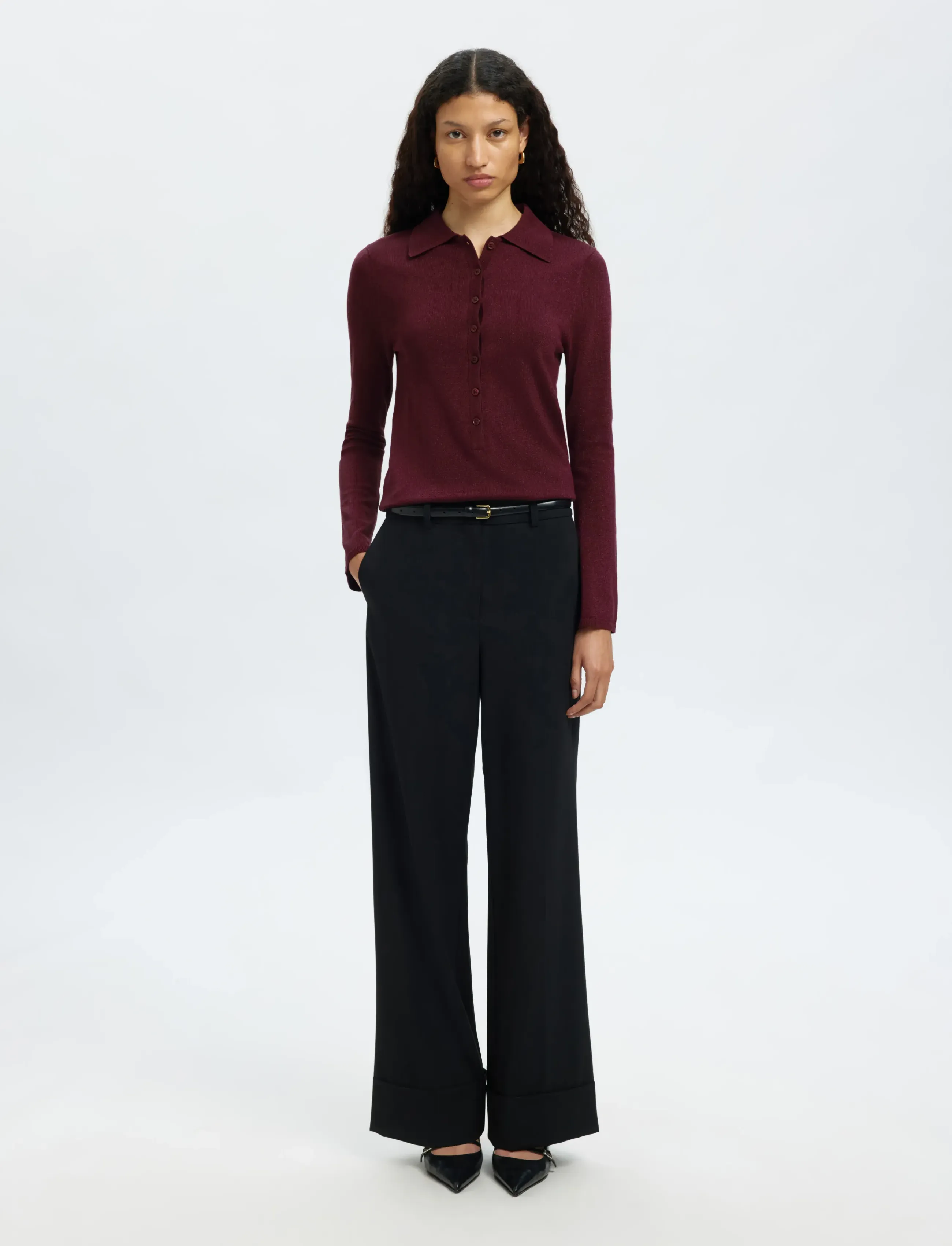 Selected - SLFLURA LS SLIM KNIT COLLAR NECK - striktrøjer - fig - 3