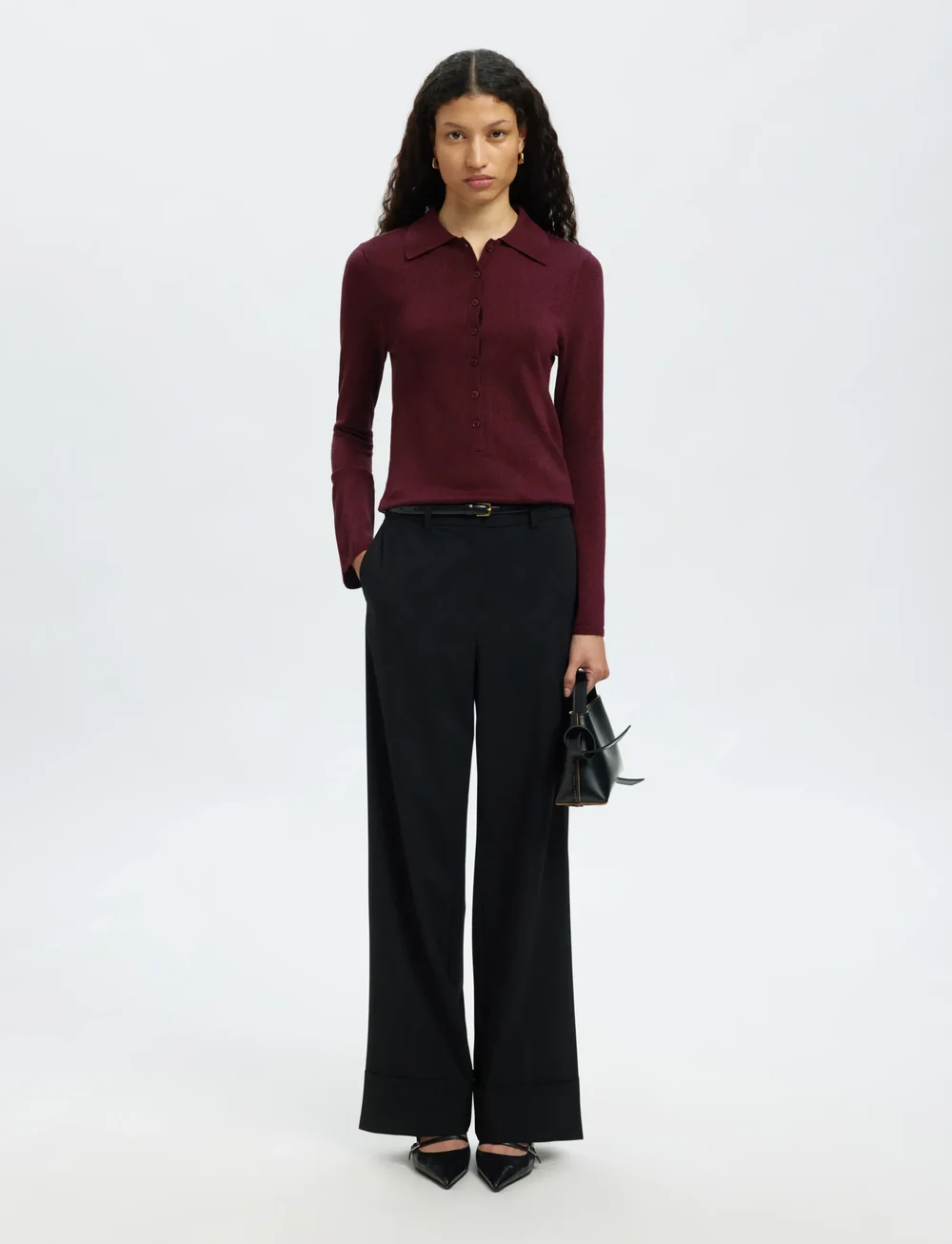 Selected - SLFLURA LS SLIM KNIT COLLAR NECK - stickade tröjor - fig - 5