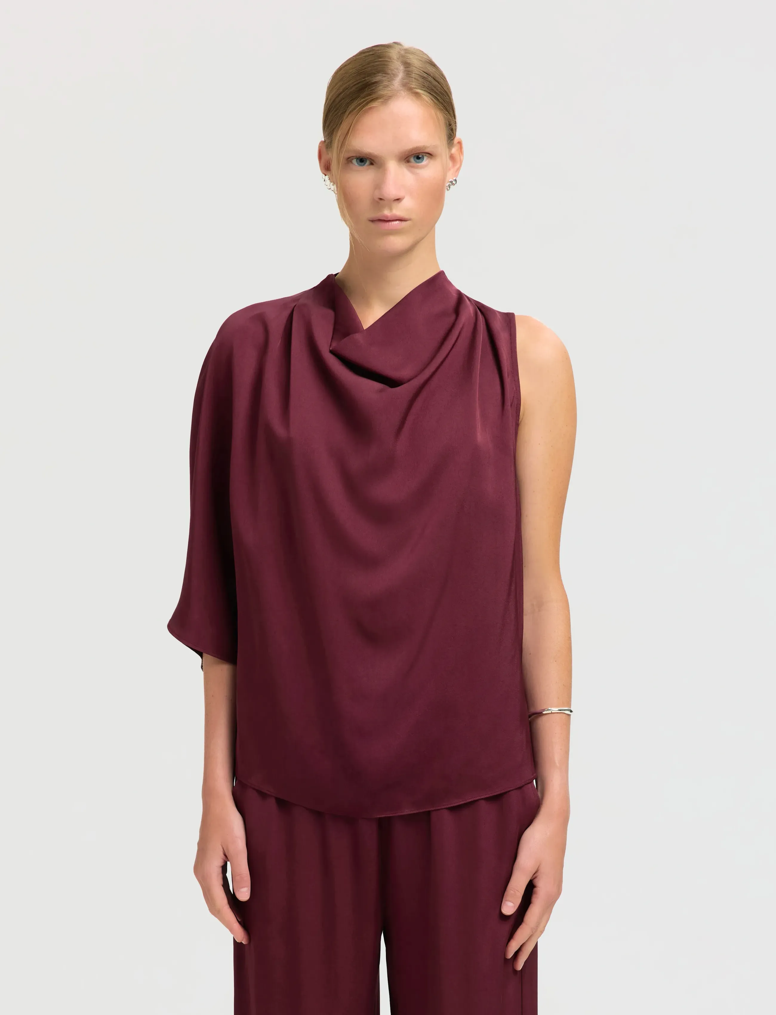 Selected Slflaurina One Shoulder Cowl Top B, Kvinder, En Skulder Vandfalds Top, Bordeaux, Str: 34