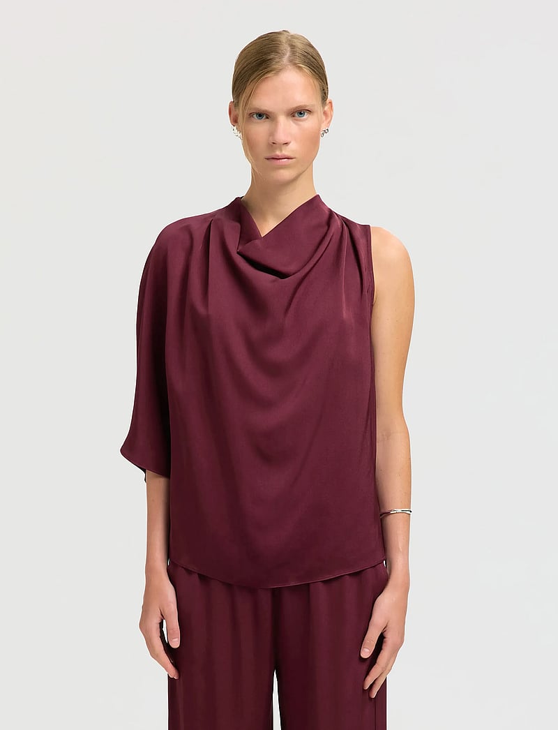 Selected - SLFLAURINA ONE SHOULDER COWL TOP B - kortærmede bluser - fig - 0