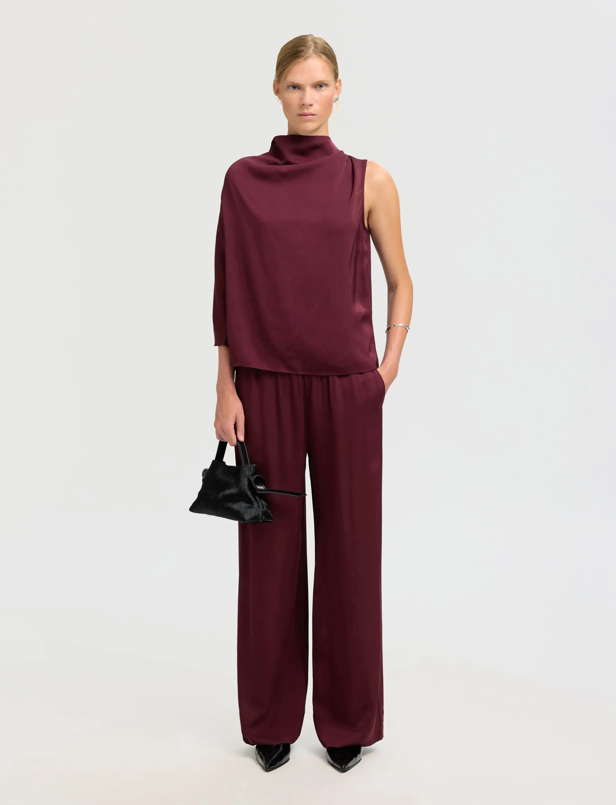Selected - SLFLAURINA ONE SHOULDER COWL TOP B - palaidinės trumpomis rankovėmis - fig - 3