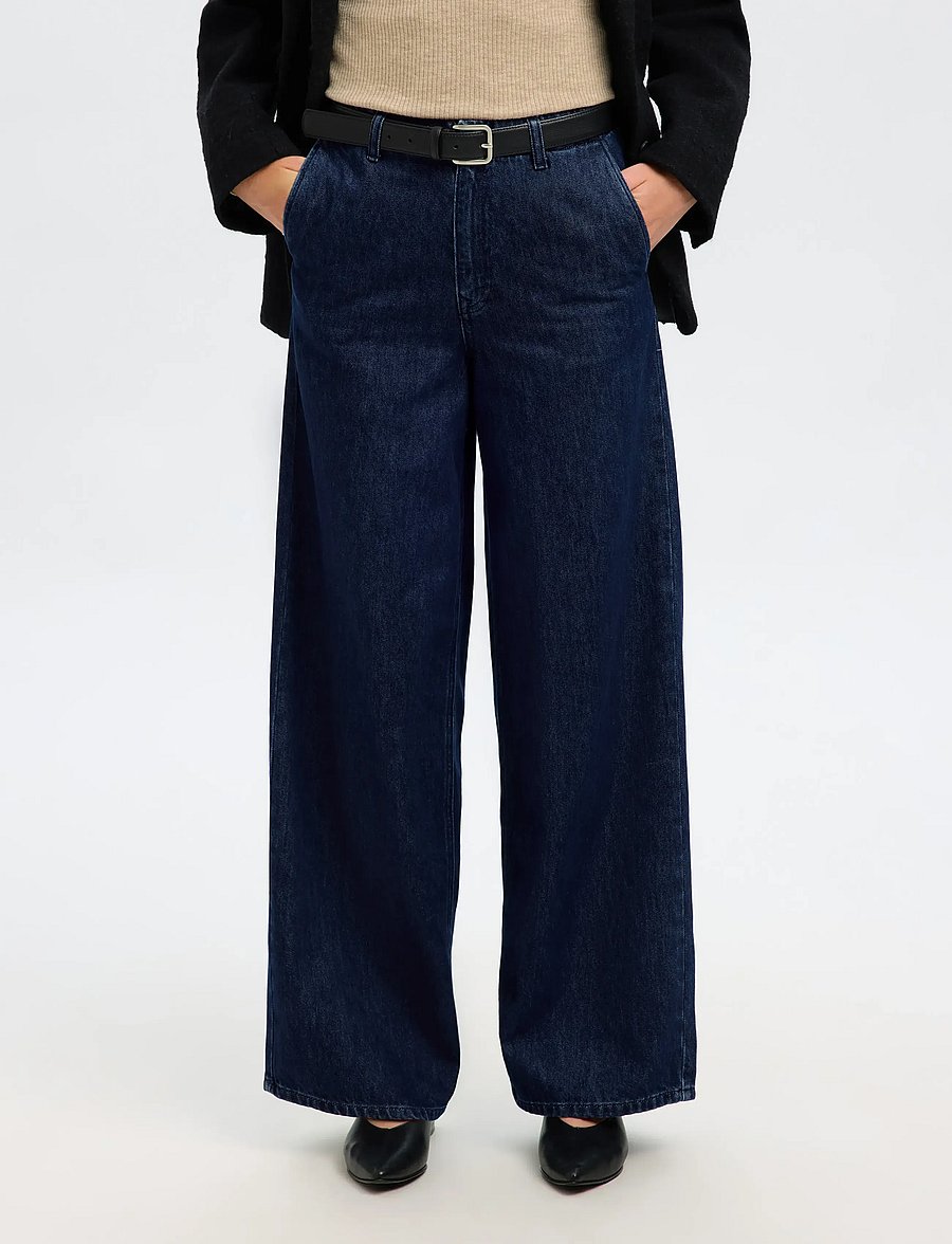 Selected - SLFEXTRA WIDE MELLA-BORA HW JEANS - hosen mit weitem bein - dark blue denim - 0