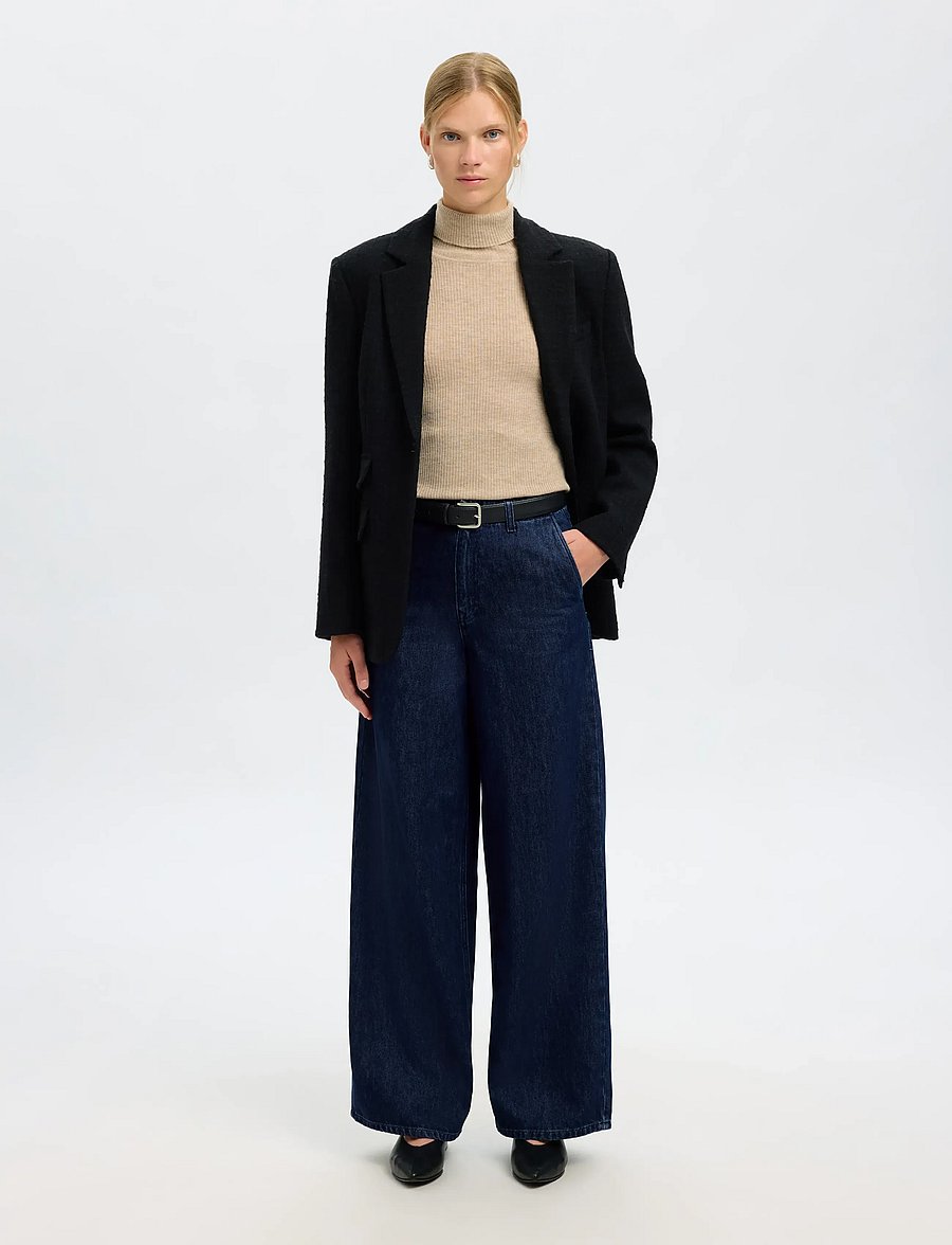 Selected - SLFEXTRA WIDE MELLA-BORA HW JEANS - hosen mit weitem bein - dark blue denim - 3