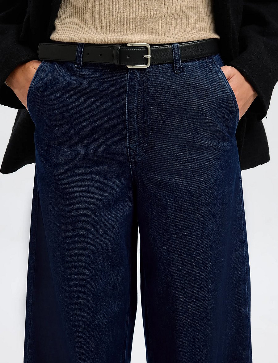 Selected - SLFEXTRA WIDE MELLA-BORA HW JEANS - hosen mit weitem bein - dark blue denim - 4