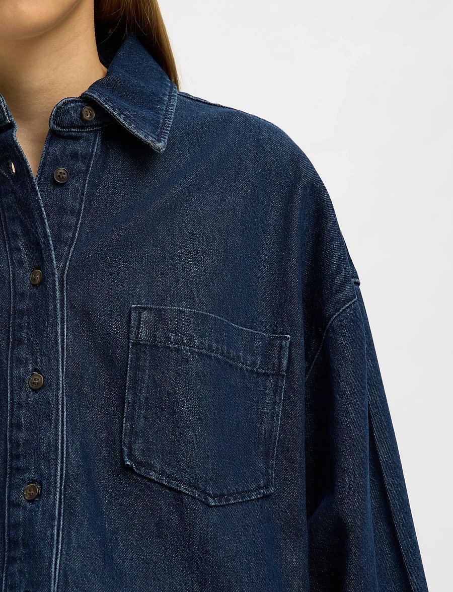 Selected - SLFOVERSIZED MELLA-BORA DENIM SHIRT - denimskjorter - dark blue denim - 4
