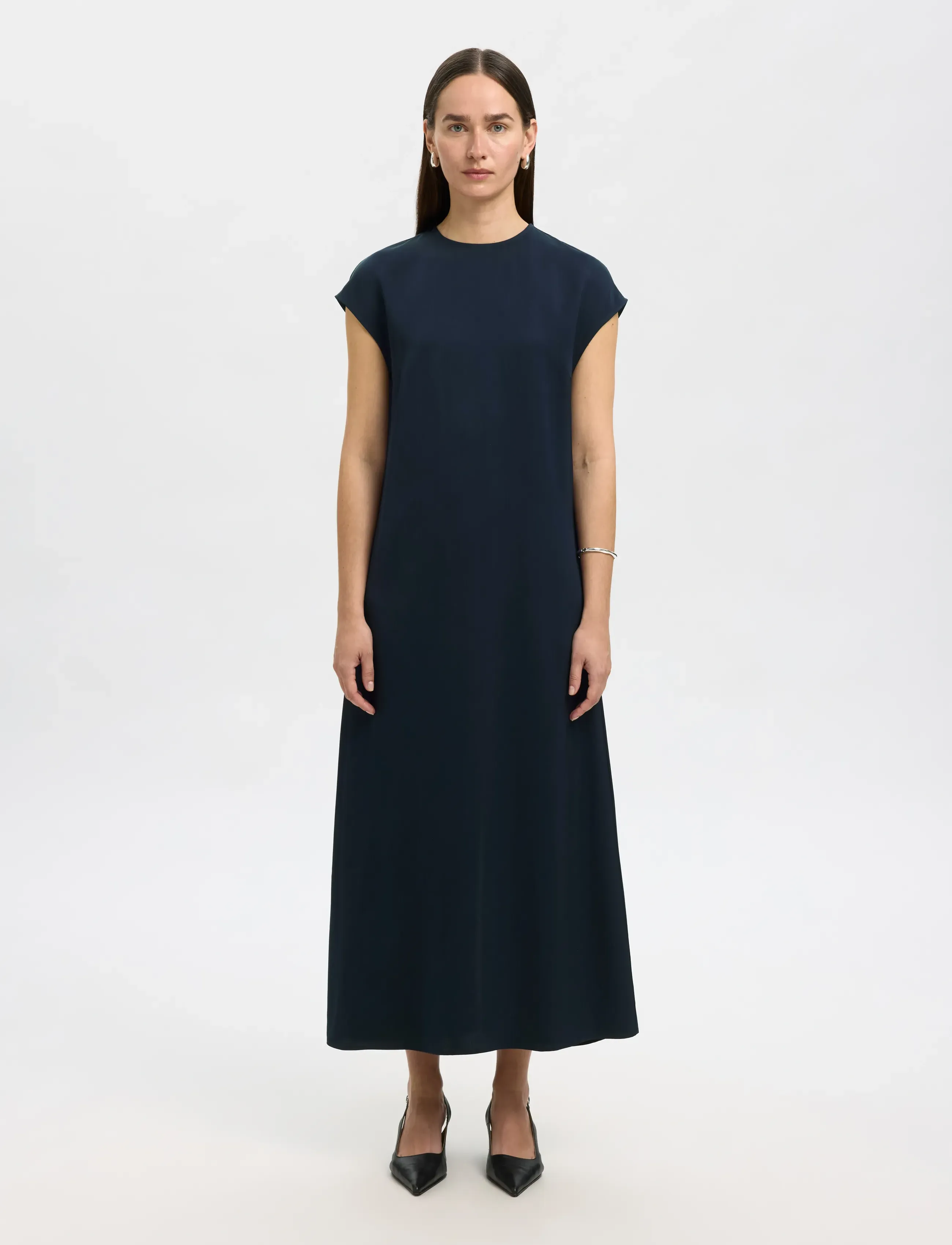 Selected Slflina Sl Ankle Slim Dress, Kvinder, Ankel Kjole, Navy, Str: 38