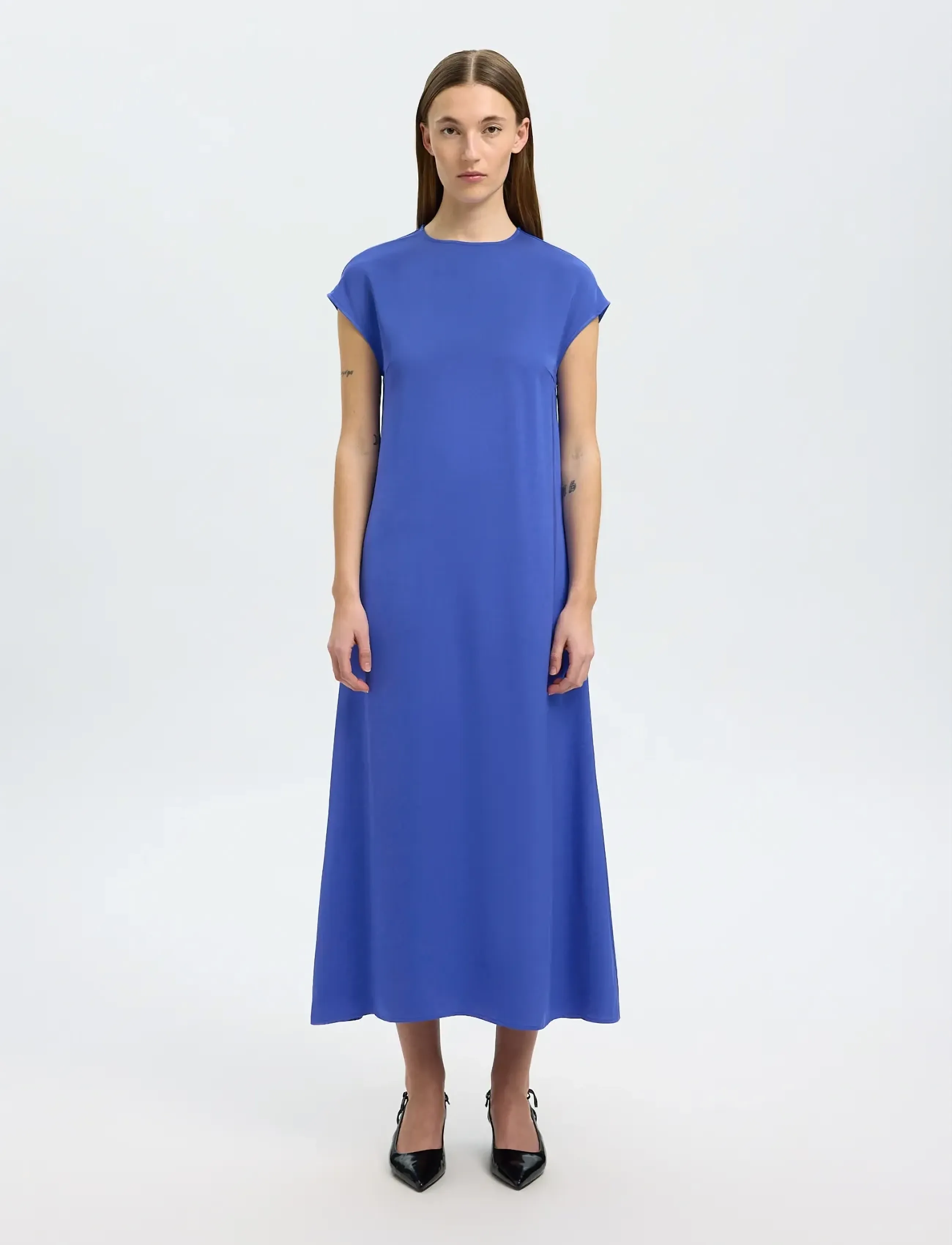 Selected Slflina Sl Ankle Slim Dress, Kvinder, Ankel Kjole, Blå, Str: 42