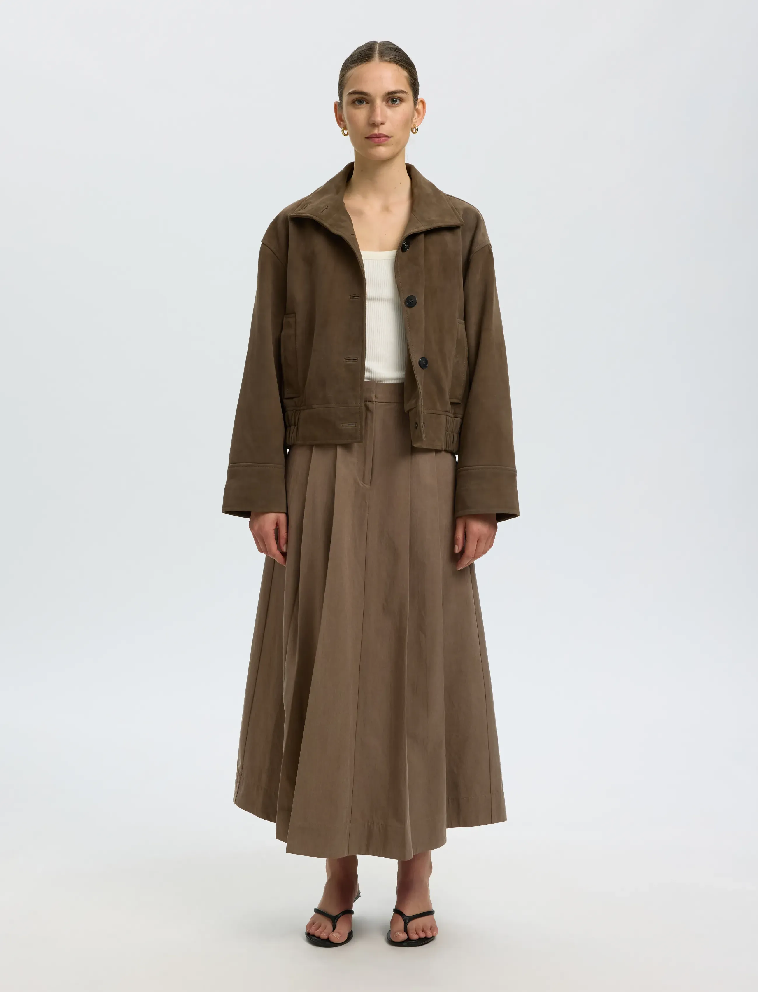 Selected - SLWTALIA HW ANKLE SKIRT - plisserede nederdele - chocolate chip - 3