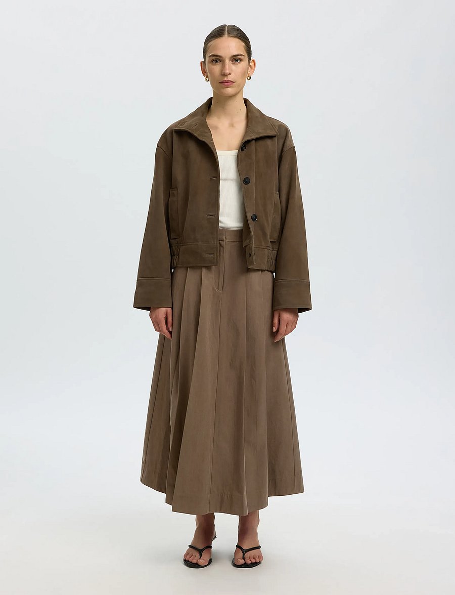 Selected - SLWTALIA HW ANKLE SKIRT - plisserede nederdele - chocolate chip - 3