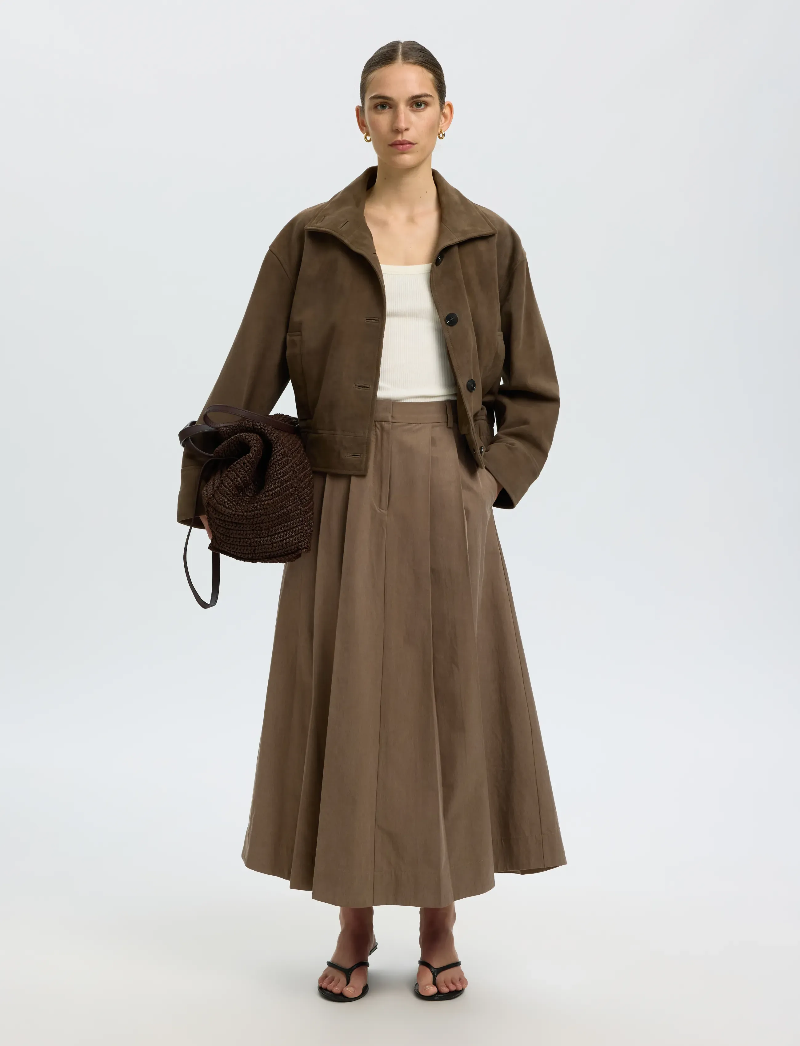 Selected - SLWTALIA HW ANKLE SKIRT - plisserede nederdele - chocolate chip - 5