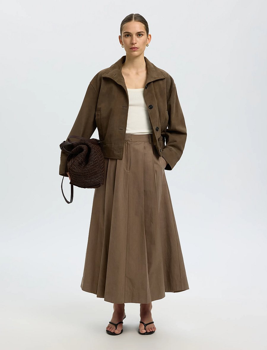 Selected - SLWTALIA HW ANKLE SKIRT - plisserede nederdele - chocolate chip - 5