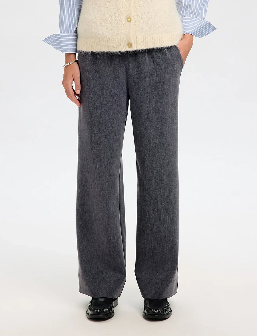 Selected - SLFPATRICIA MW WIDE PANT B - hosen mit weitem bein - medium grey melange - 0
