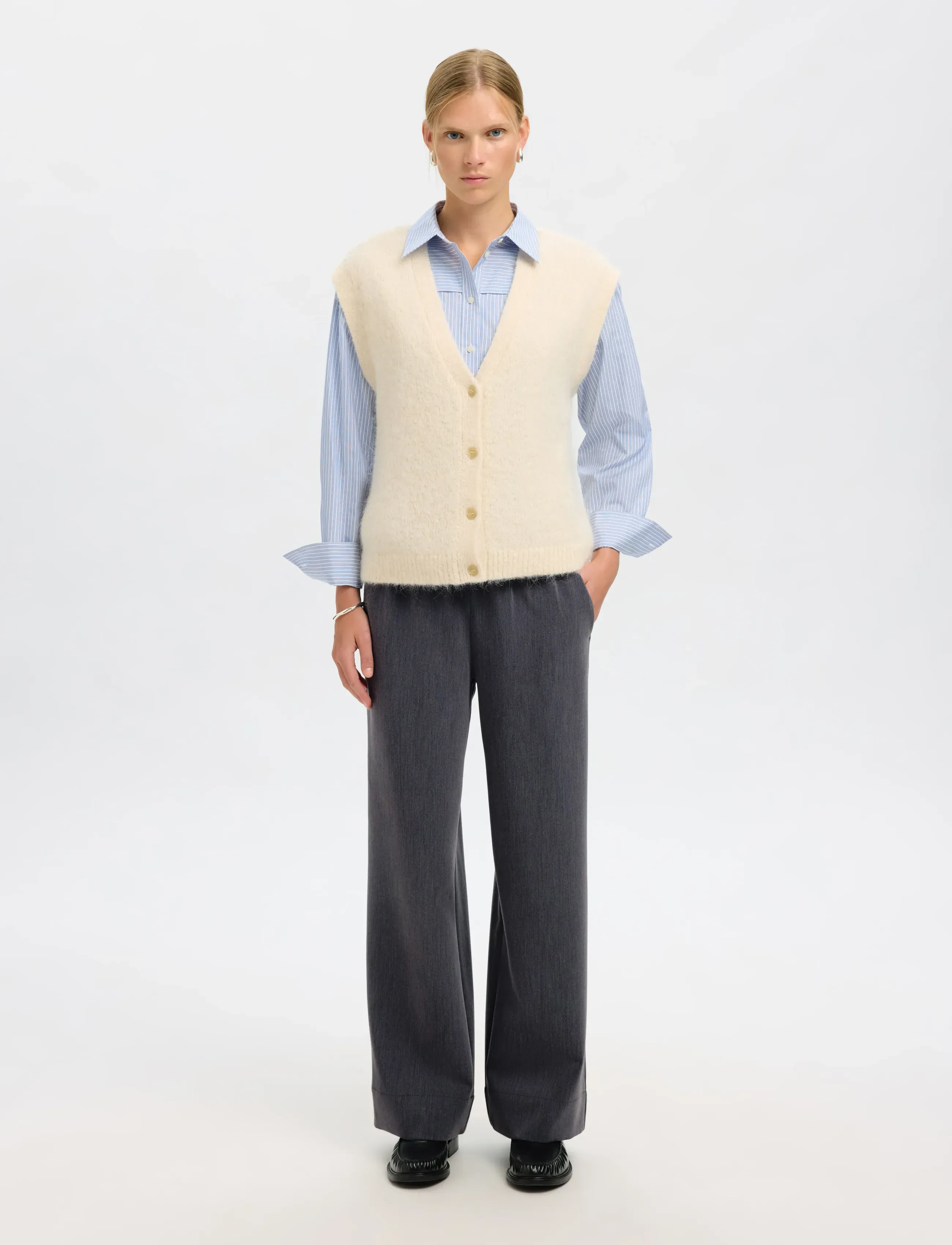 Selected - SLFPATRICIA MW WIDE PANT B - bukser med brede ben - medium grey melange - 3