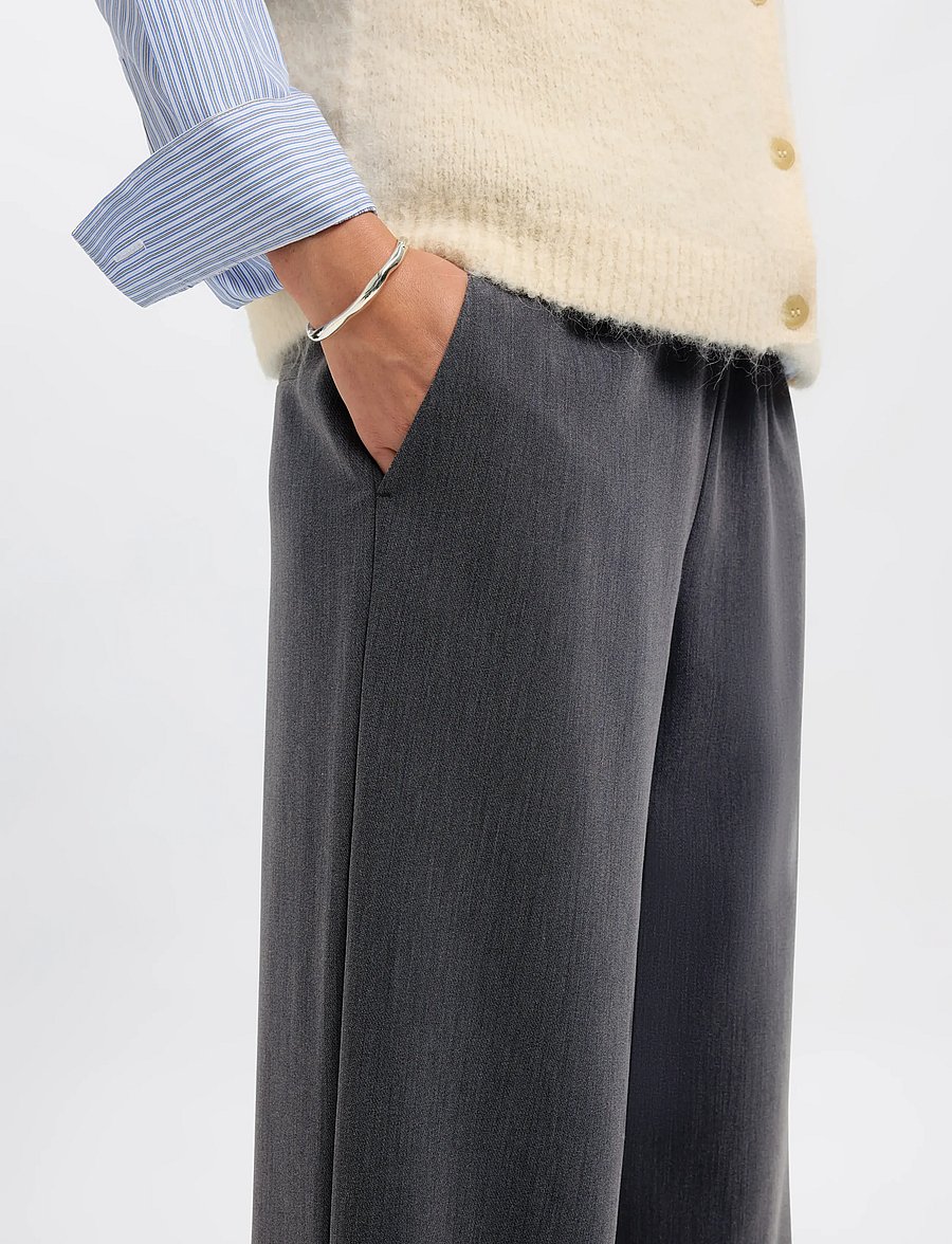 Selected - SLFPATRICIA MW WIDE PANT B - hosen mit weitem bein - medium grey melange - 4