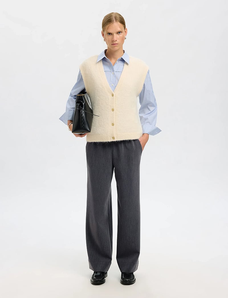 Selected - SLFPATRICIA MW WIDE PANT B - bukser med brede ben - medium grey melange - 5