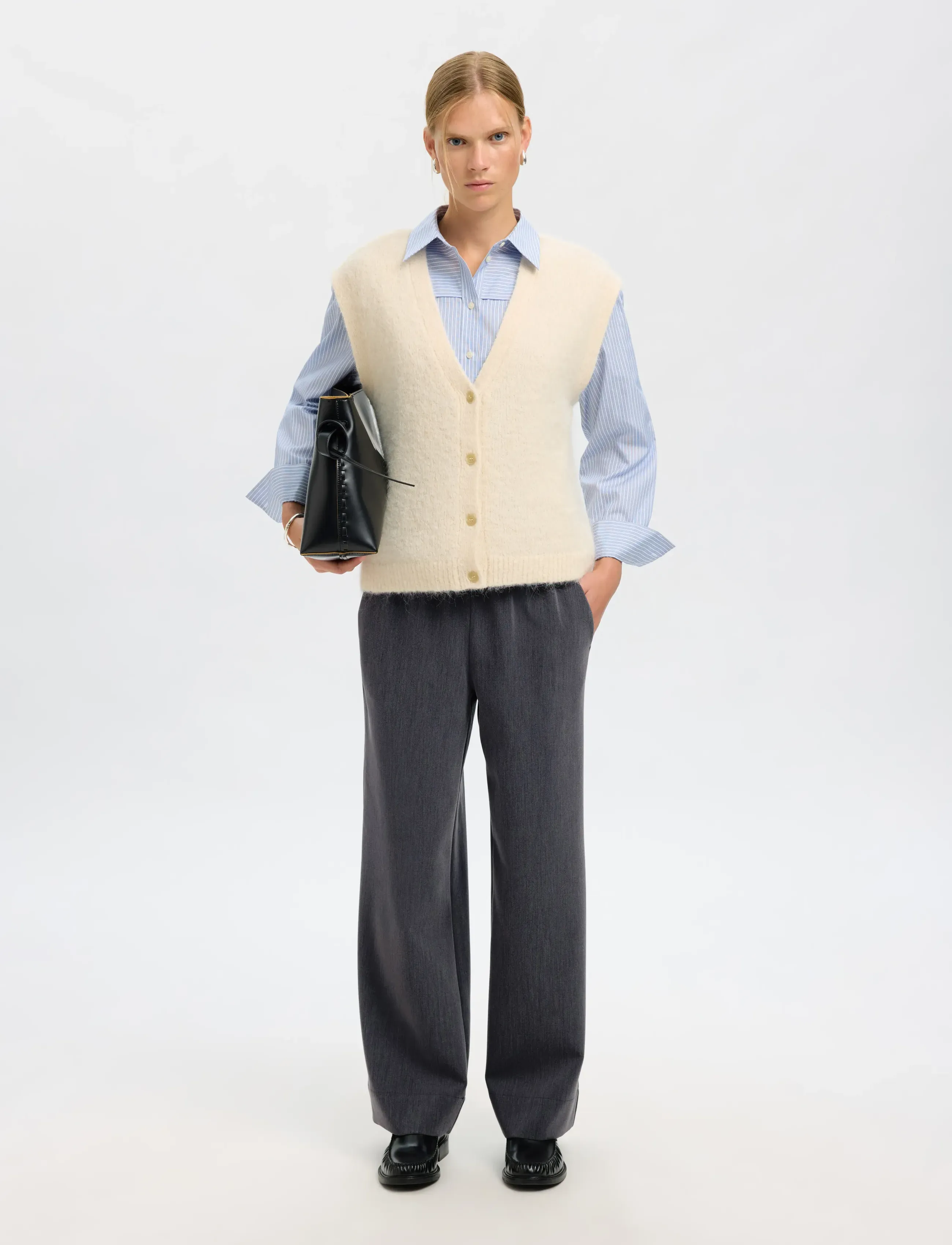 Selected - SLFPATRICIA MW WIDE PANT B - bukser med brede ben - medium grey melange - 5