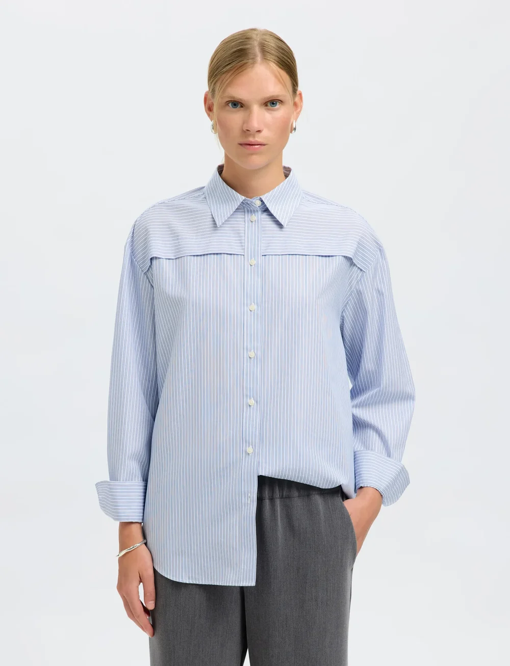 Selected - SLFALLISON OVERSIZE LS SHIRT B - pitkähihaiset kauluspaidat - cashmere blue - 0
