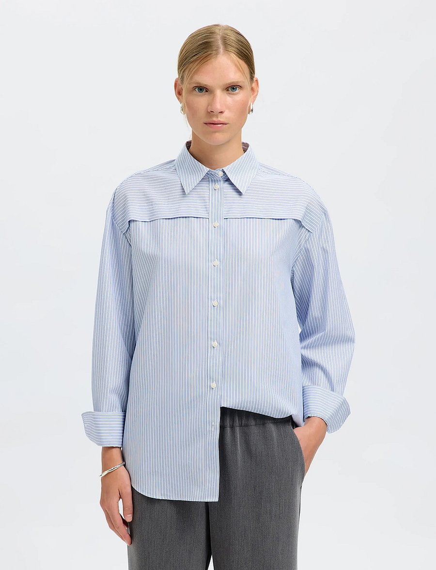 Selected - SLFALLISON OVERSIZE LS SHIRT B - langærmede skjorter - cashmere blue - 0