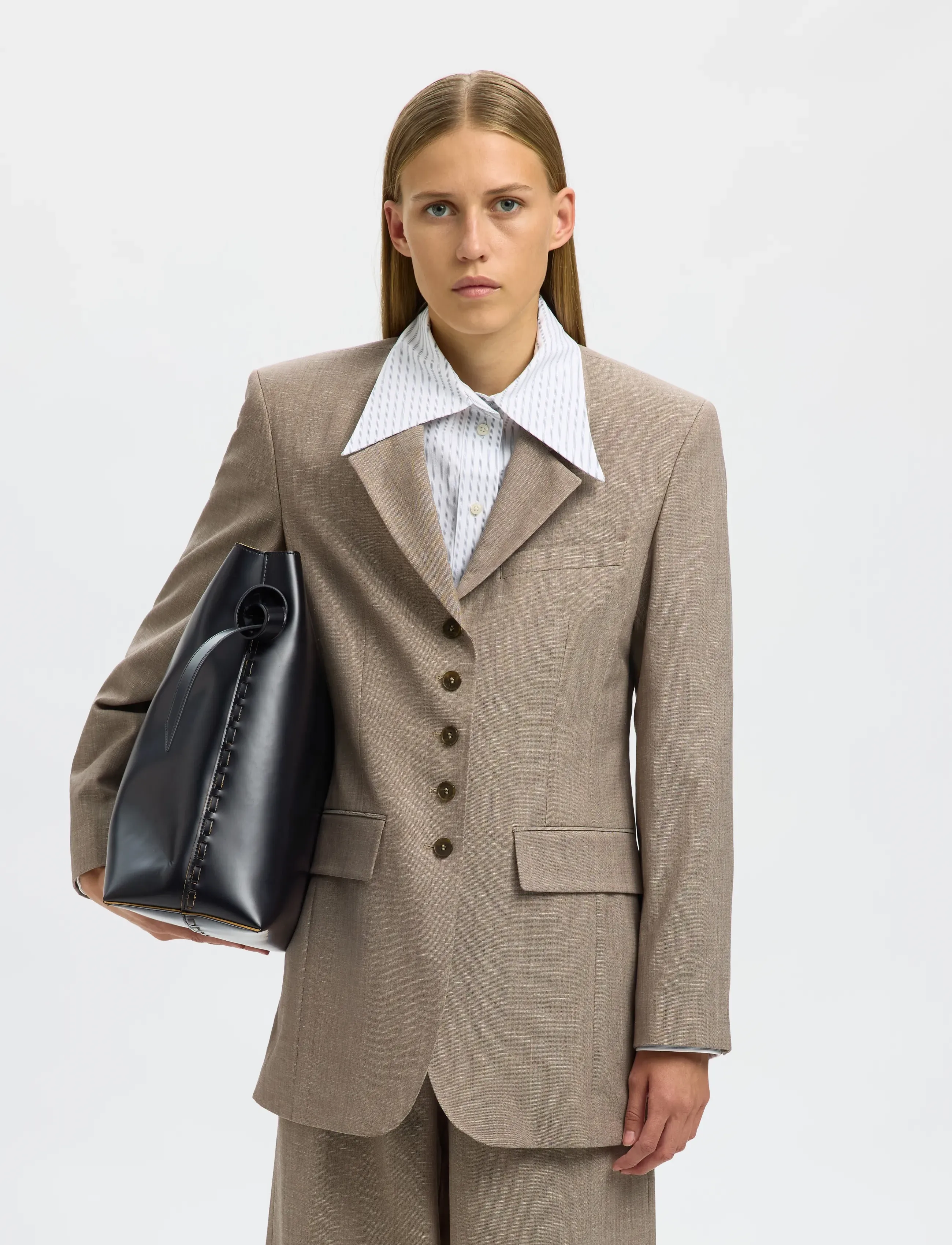 Selected Slfstella Large Leather Bag, Kvinder, Spandtaske, Sort, Str: ONE SIZE