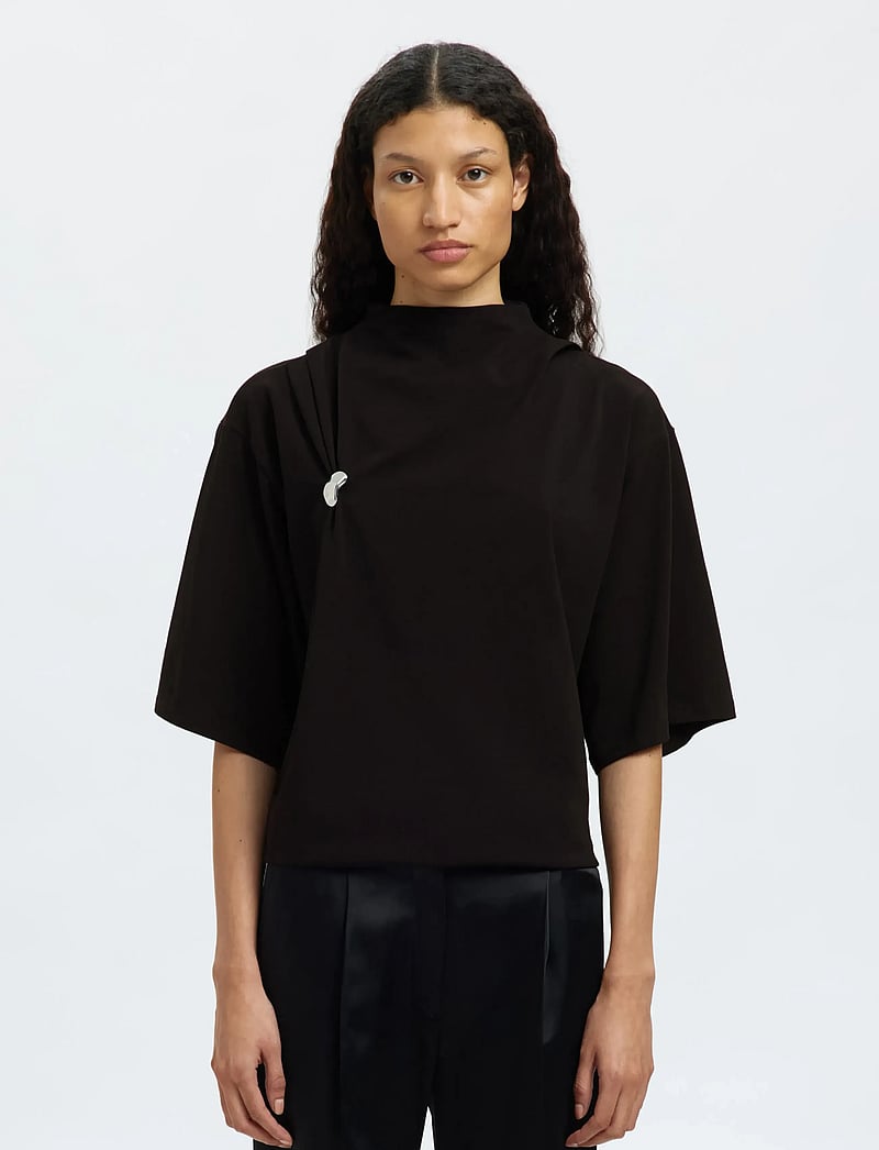 Selected - SLFRIA 2/4 SS TOP - t-shirts - black - 0