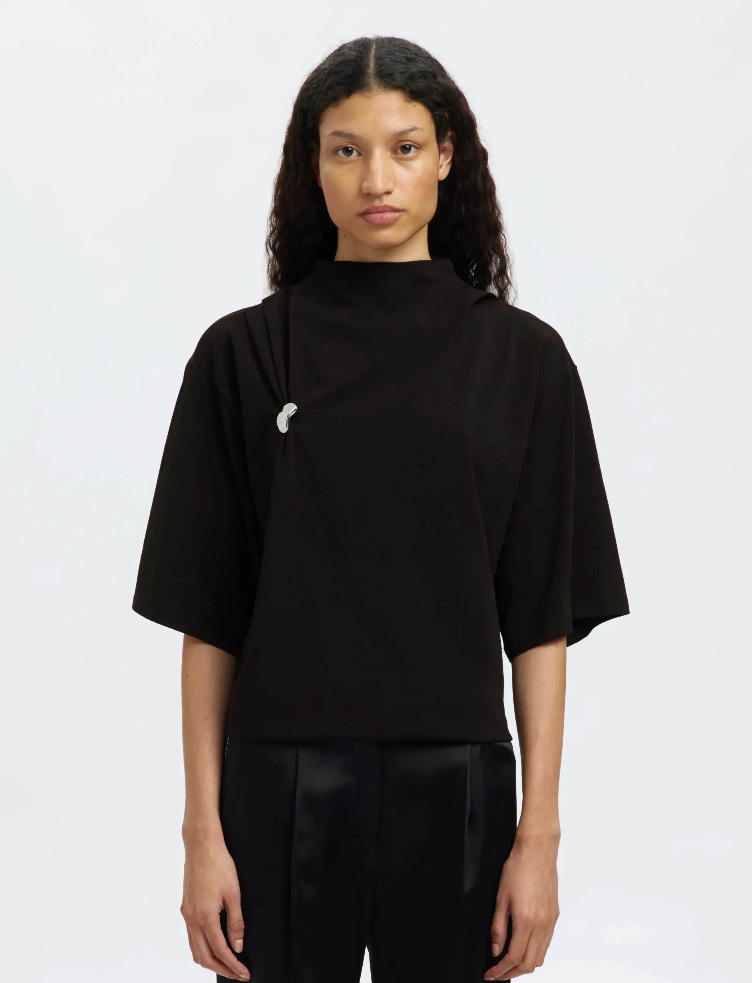 Selected SLFRIA 2/4 SS TOP - T-shirts & Toppar - BLACK / black