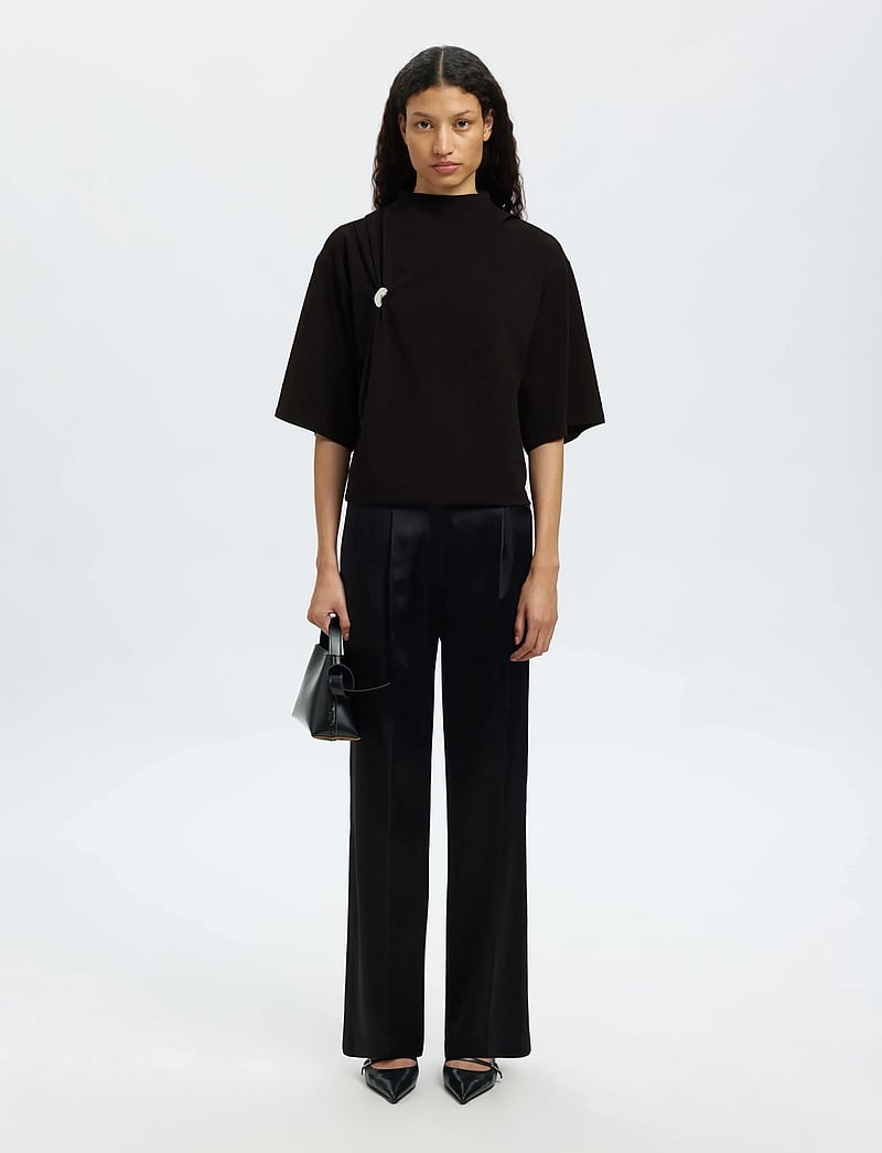 Selected - SLFRIA 2/4 SS TOP - t-shirts - black - 5