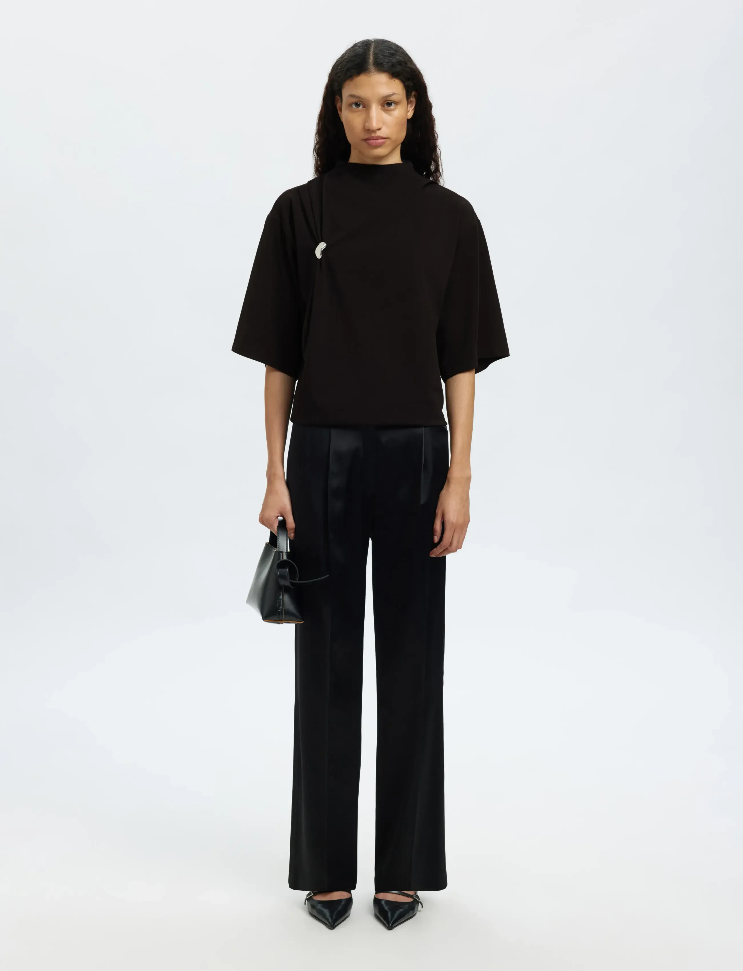 Selected - SLFRIA 2/4 SS TOP - t-shirts - black - 5