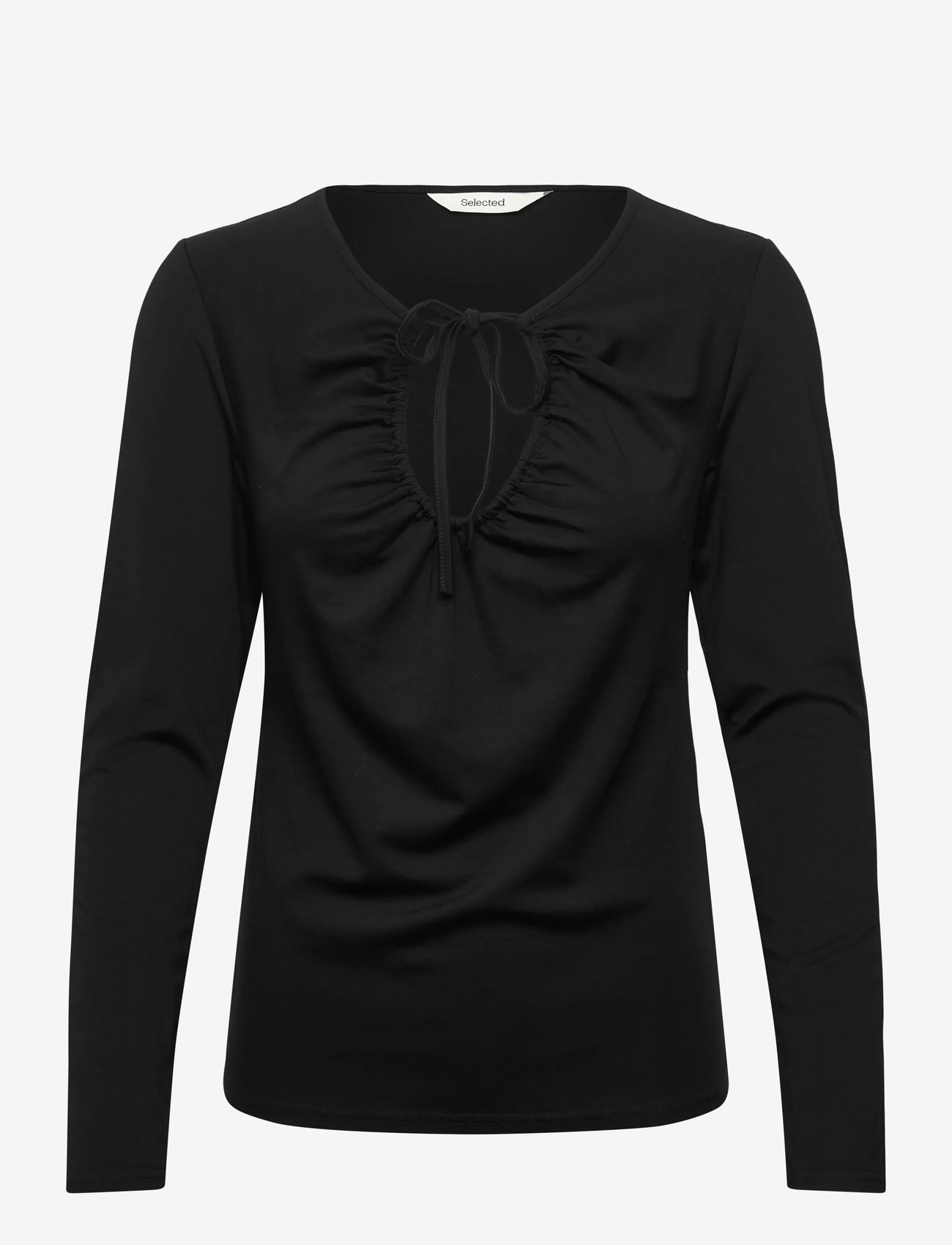 Selected - SLFSLIM MIA LS TIE TOP - pikkade varrukatega alussärgid - black - 0