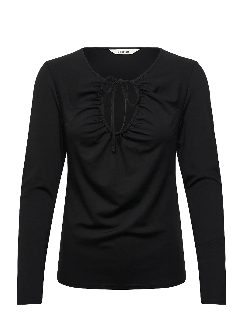 Selected - SLFSLIM MIA LS TIE TOP - pikkade varrukatega alussärgid - black - 0