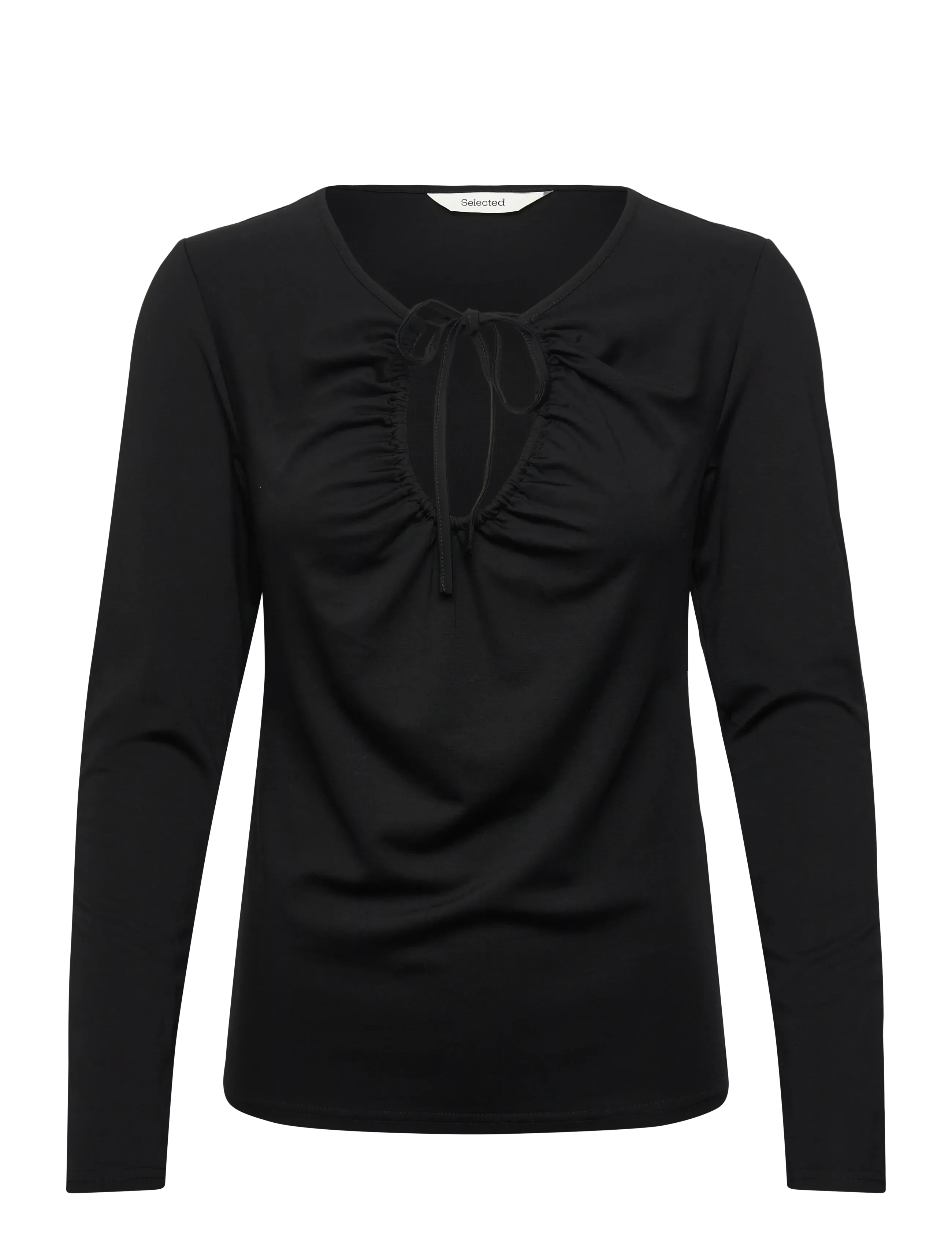 Selected - SLFSLIM MIA LS TIE TOP - langermede topper - black - 0
