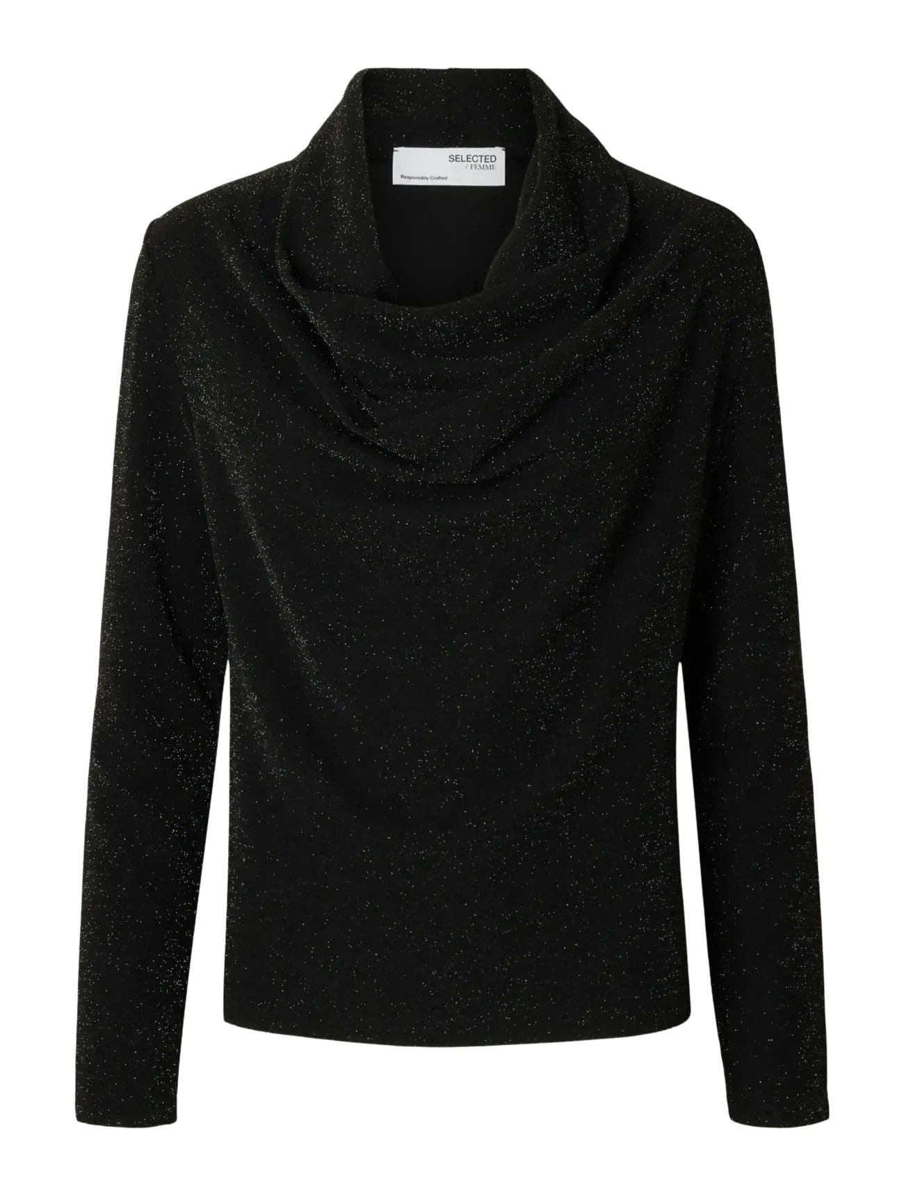 SELECTED Slfsandra Ls Cowl Neck Oberteil Schwarz - S - Damen