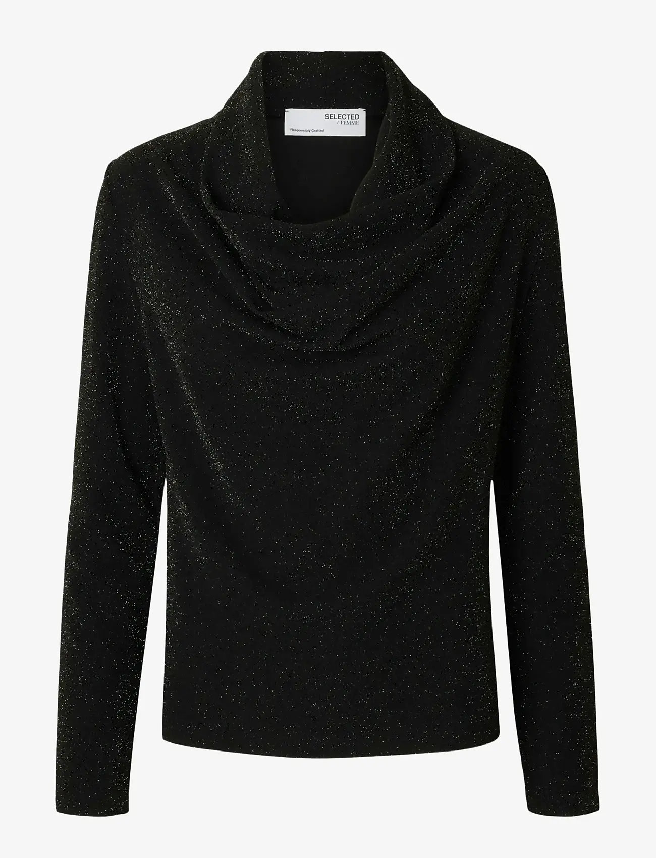 Selected - SLFSANDRA LS COWL NECK TOP - bluzki z długimi rękawami - black - 1