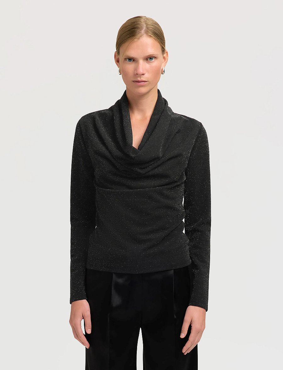Selected - SLFSANDRA LS COWL NECK TOP - långärmade blusar - black - 0