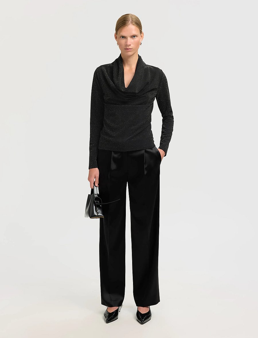 Selected - SLFSANDRA LS COWL NECK TOP - långärmade blusar - black - 3