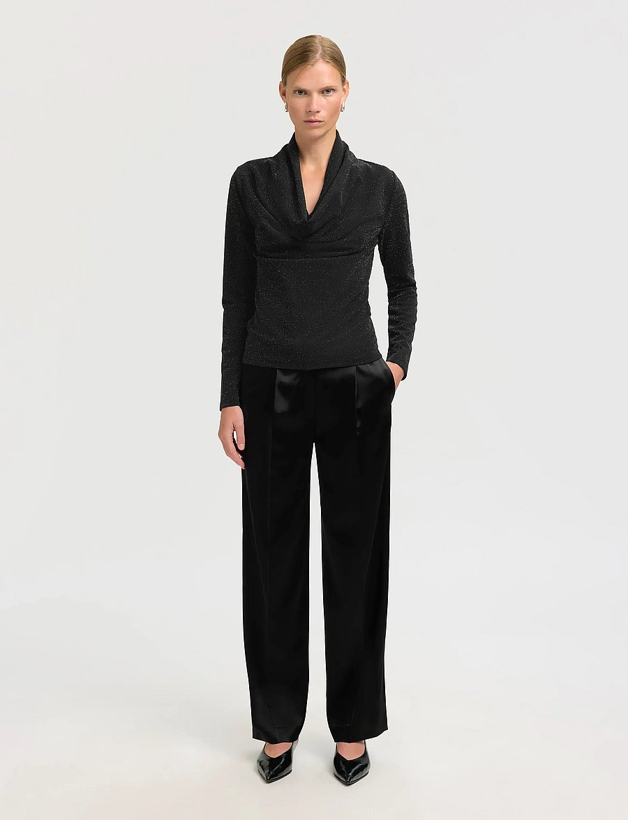Selected - SLFSANDRA LS COWL NECK TOP - långärmade blusar - black - 4